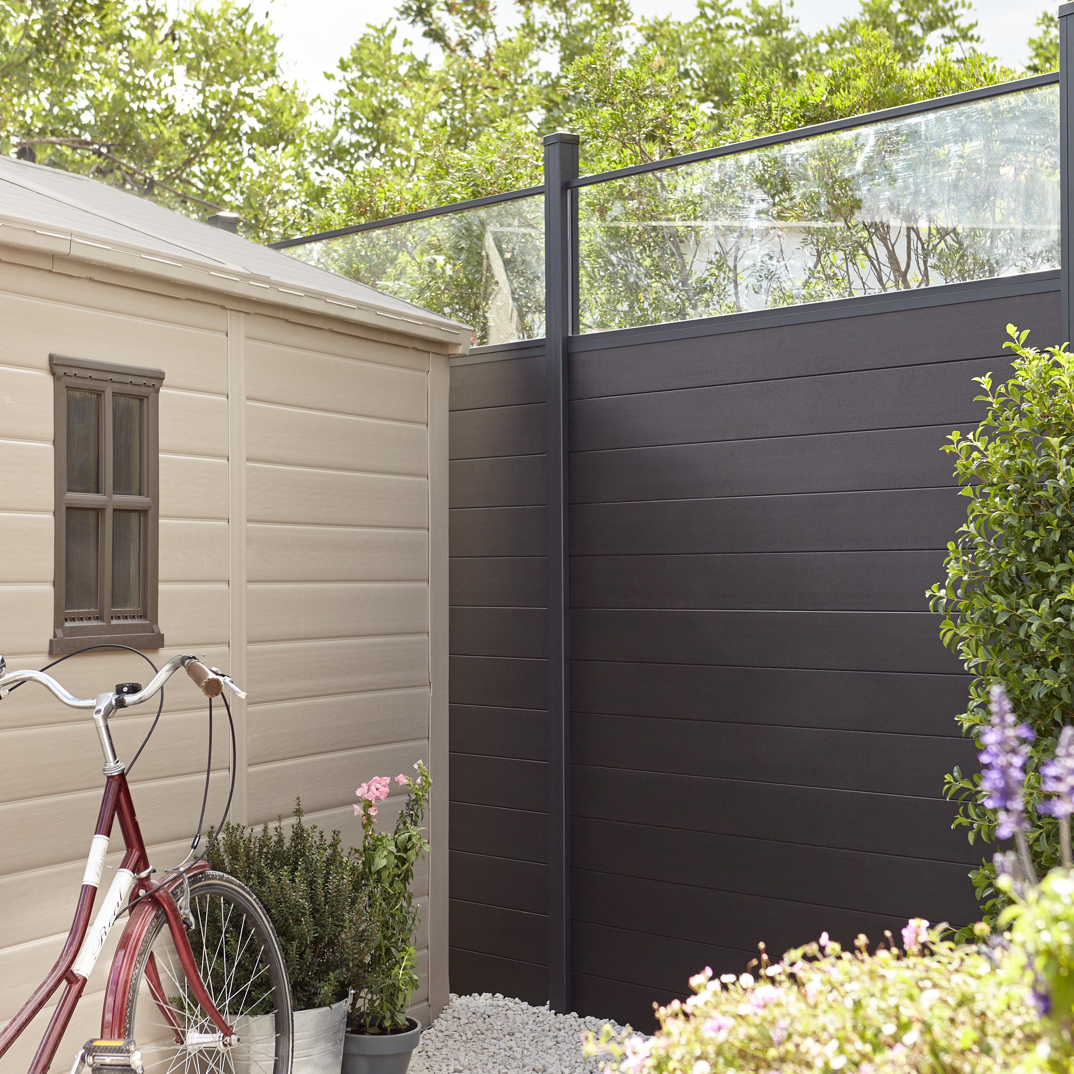 Klikstrom Neva Dark grey Slotted Square Metal Fence post (H)2.4m (W)70mm