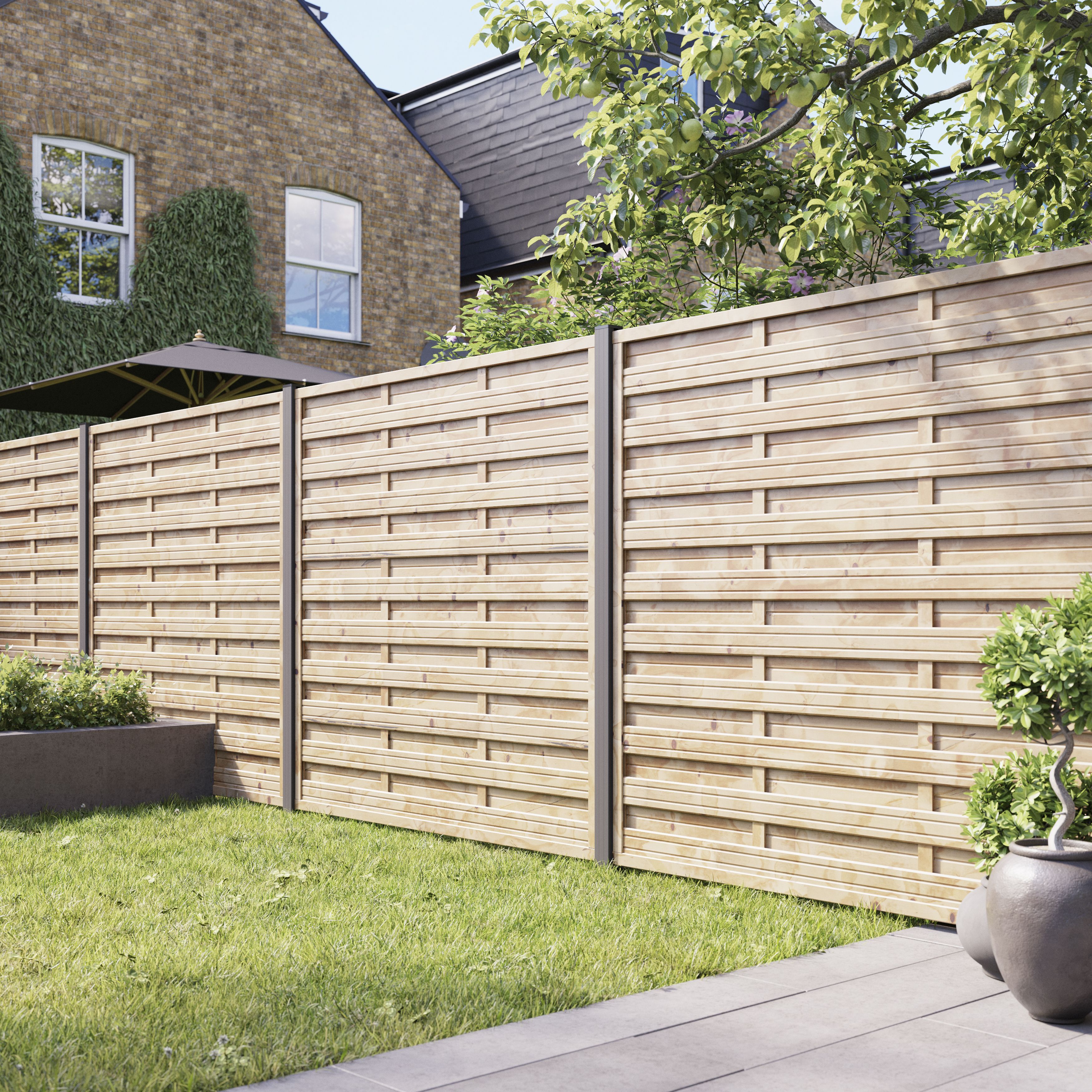 Klikstrom Neva Dark grey Slotted Square Metal Fence post (H)2.4m (W)70mm