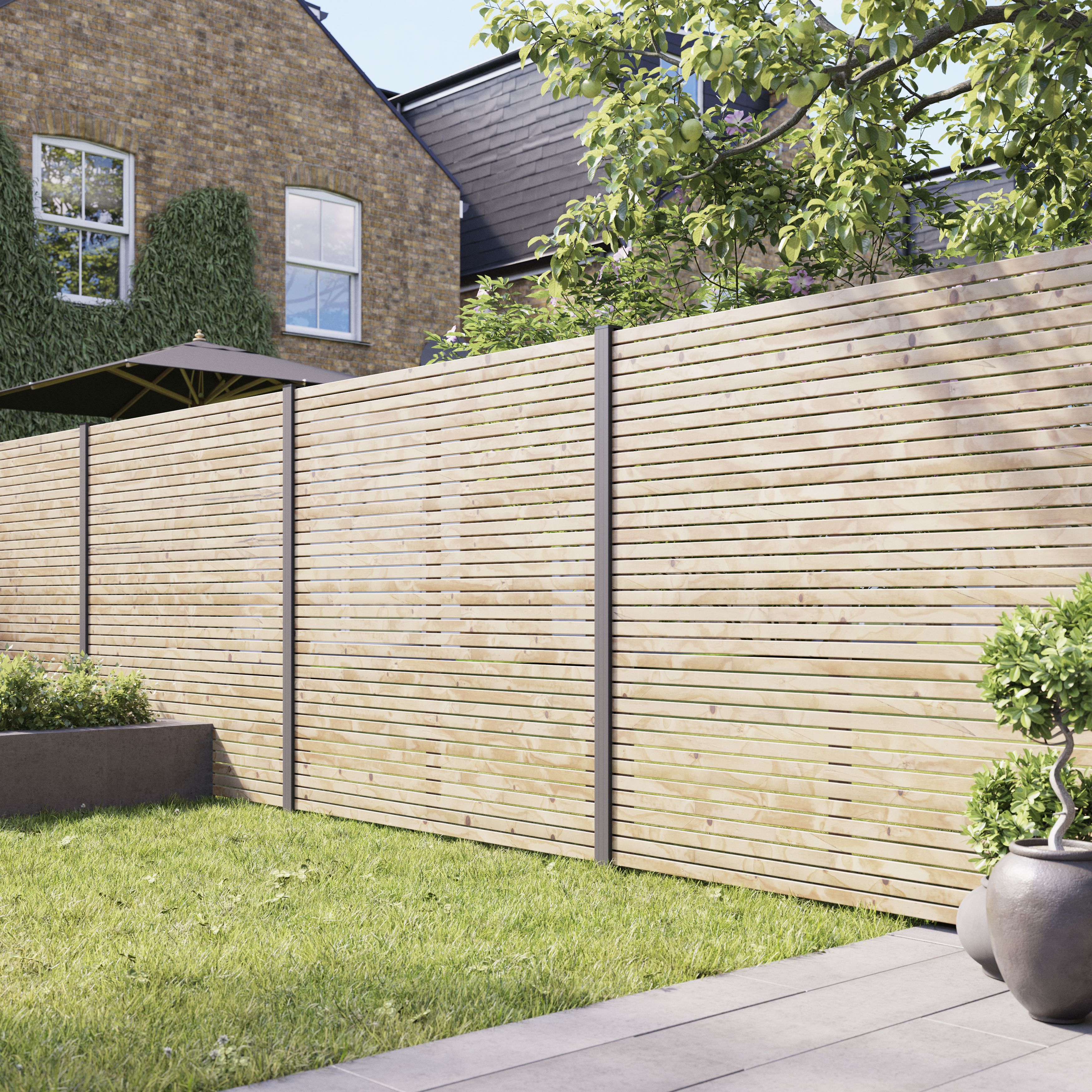 Klikstrom Neva Dark grey Slotted Square Metal Fence post (H)2.4m (W)70mm