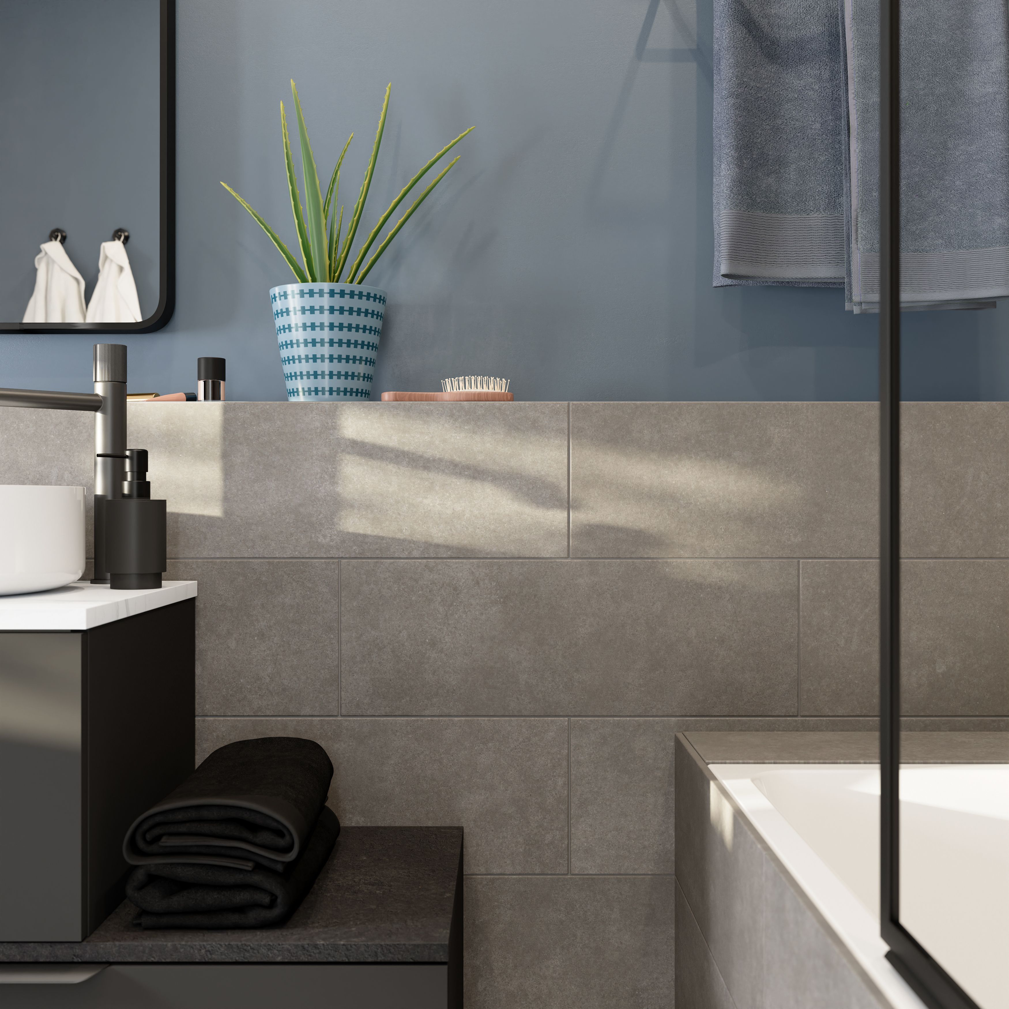 Konkrete Anthracite Matt Konkrete Concrete effect Ceramic Indoor Wall tile, Pack of 8, (L)600mm (W)200mm