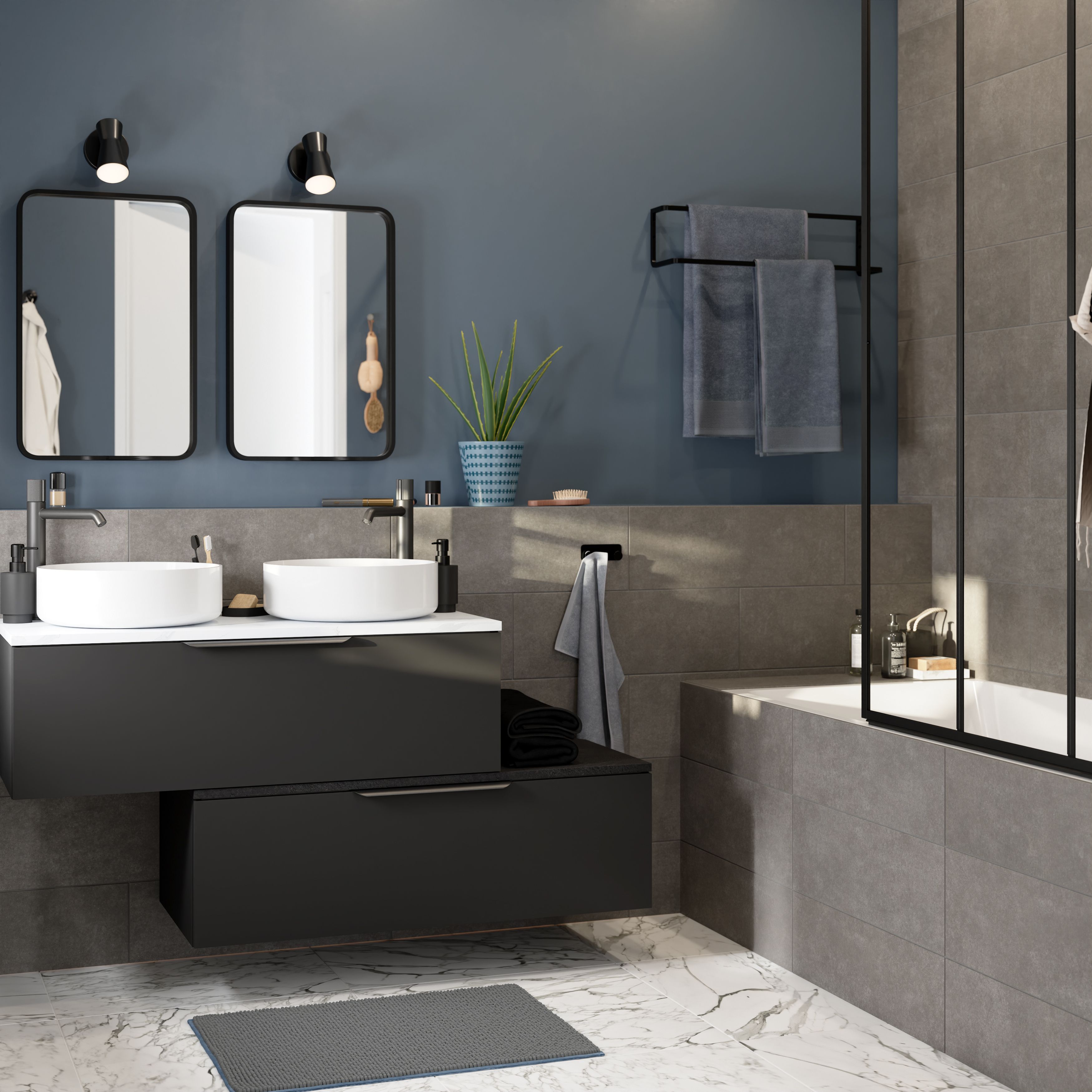 Konkrete Anthracite Matt Konkrete Concrete effect Ceramic Indoor Wall tile, Pack of 8, (L)600mm (W)200mm