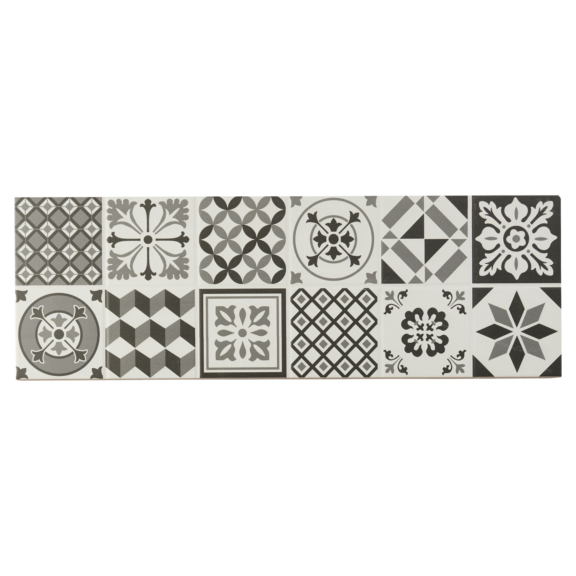 Konkrete Black & white Matt 3D decor Concrete effect Ceramic Wall Tile, Pack of 8, (L)600mm (W)200mm