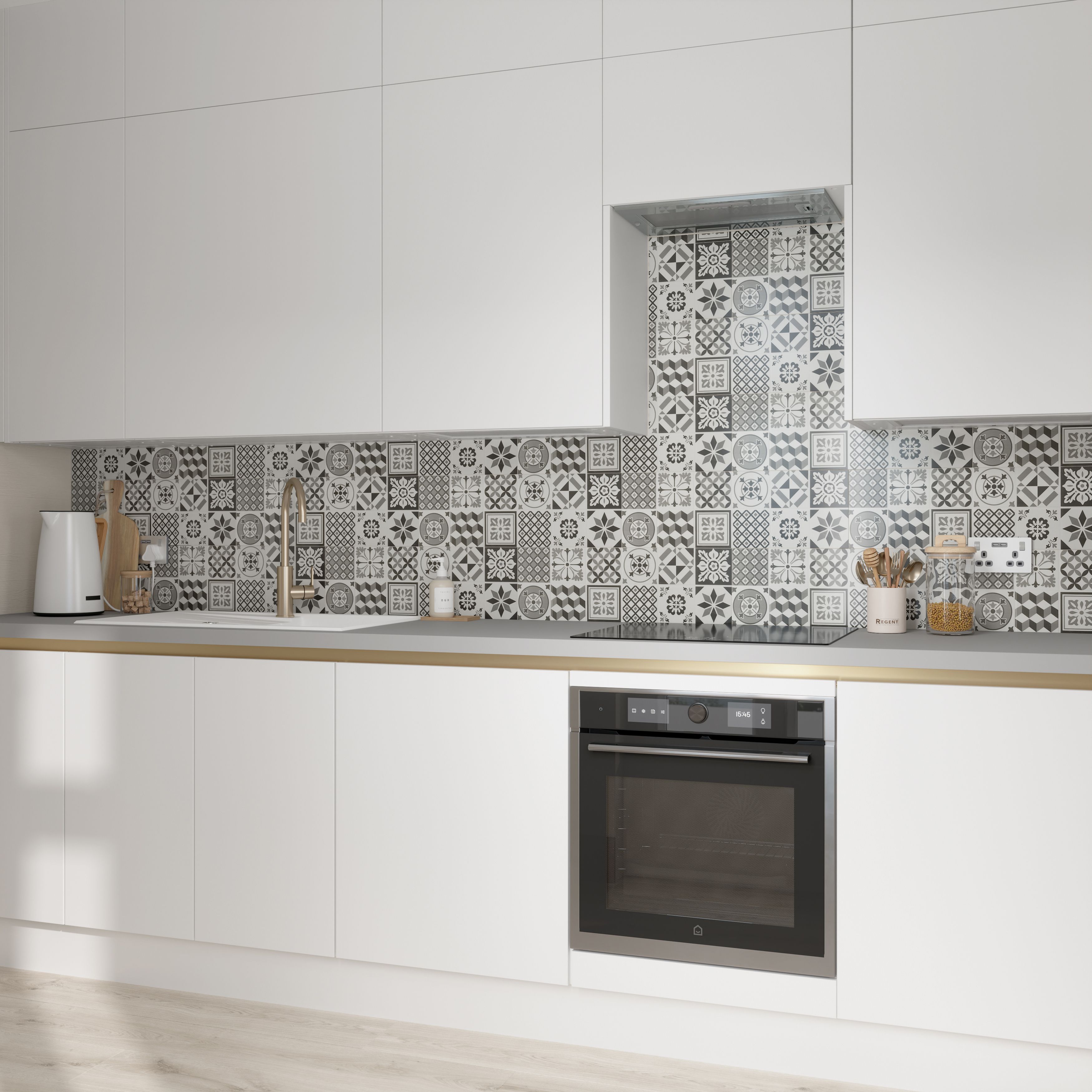 Konkrete Black & white Matt 3D decor Concrete effect Ceramic Wall Tile, Pack of 8, (L)600mm (W)200mm