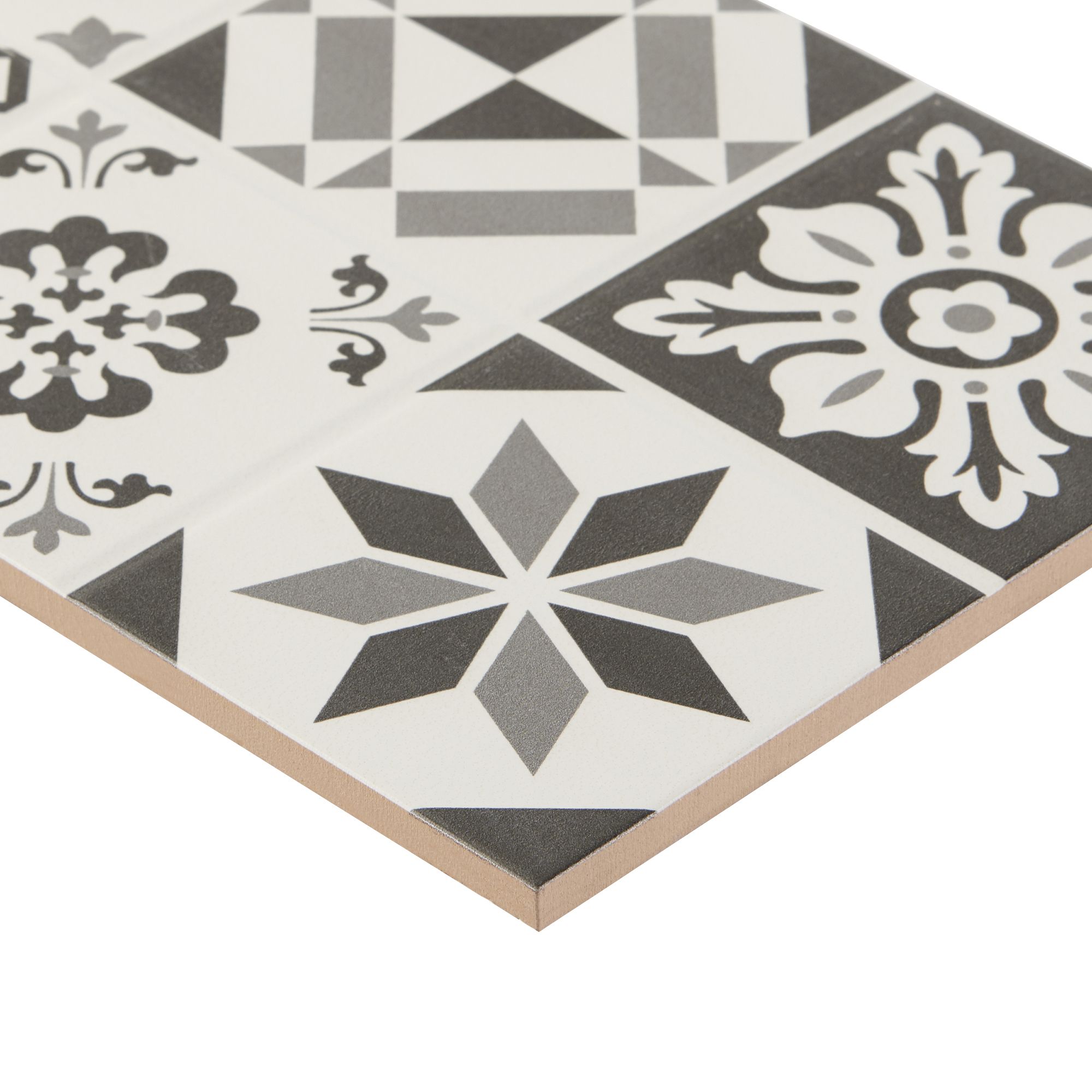Konkrete Black & white Matt 3D decor Concrete effect Ceramic Wall Tile, Pack of 8, (L)600mm (W)200mm