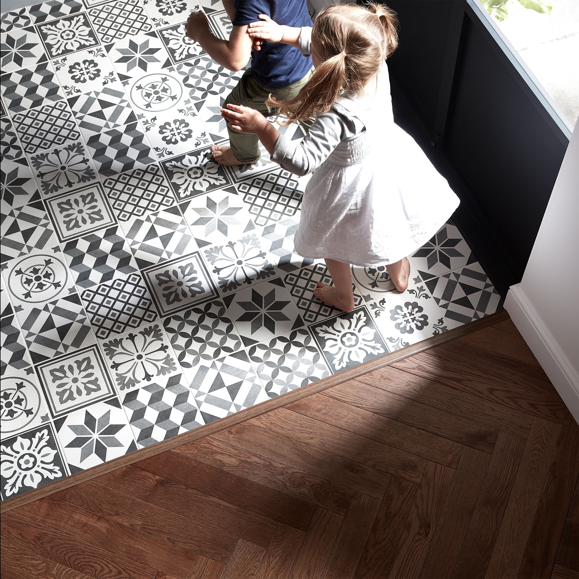 Loire Multicolour Matt Geometric Porcelain Wall & floor Tile, Pack of 7,  (L)450mm (W)450mm