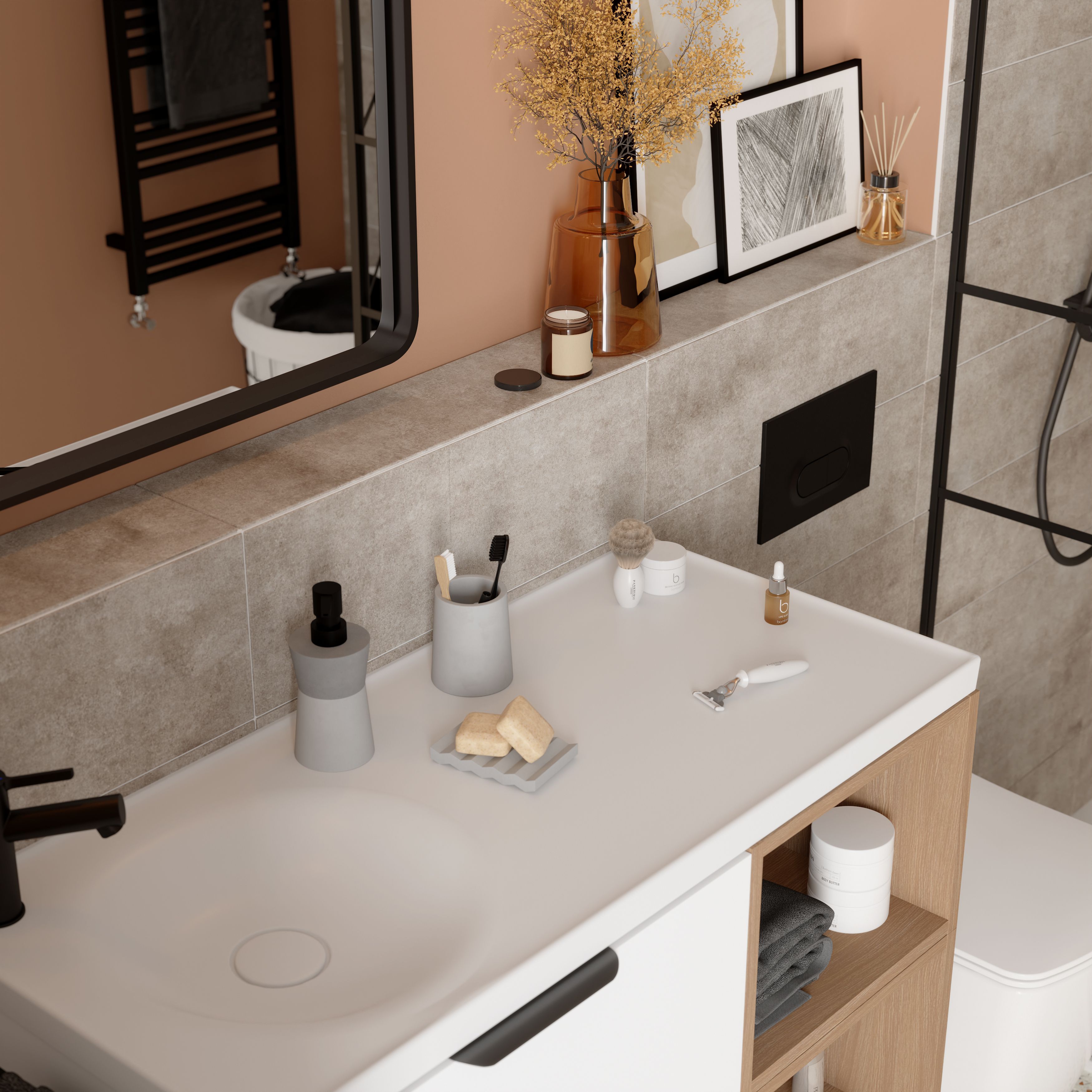 Konkrete Grey Matt Konkrete Concrete effect Ceramic Wall Tile, Pack of 8, (L)600mm (W)200mm