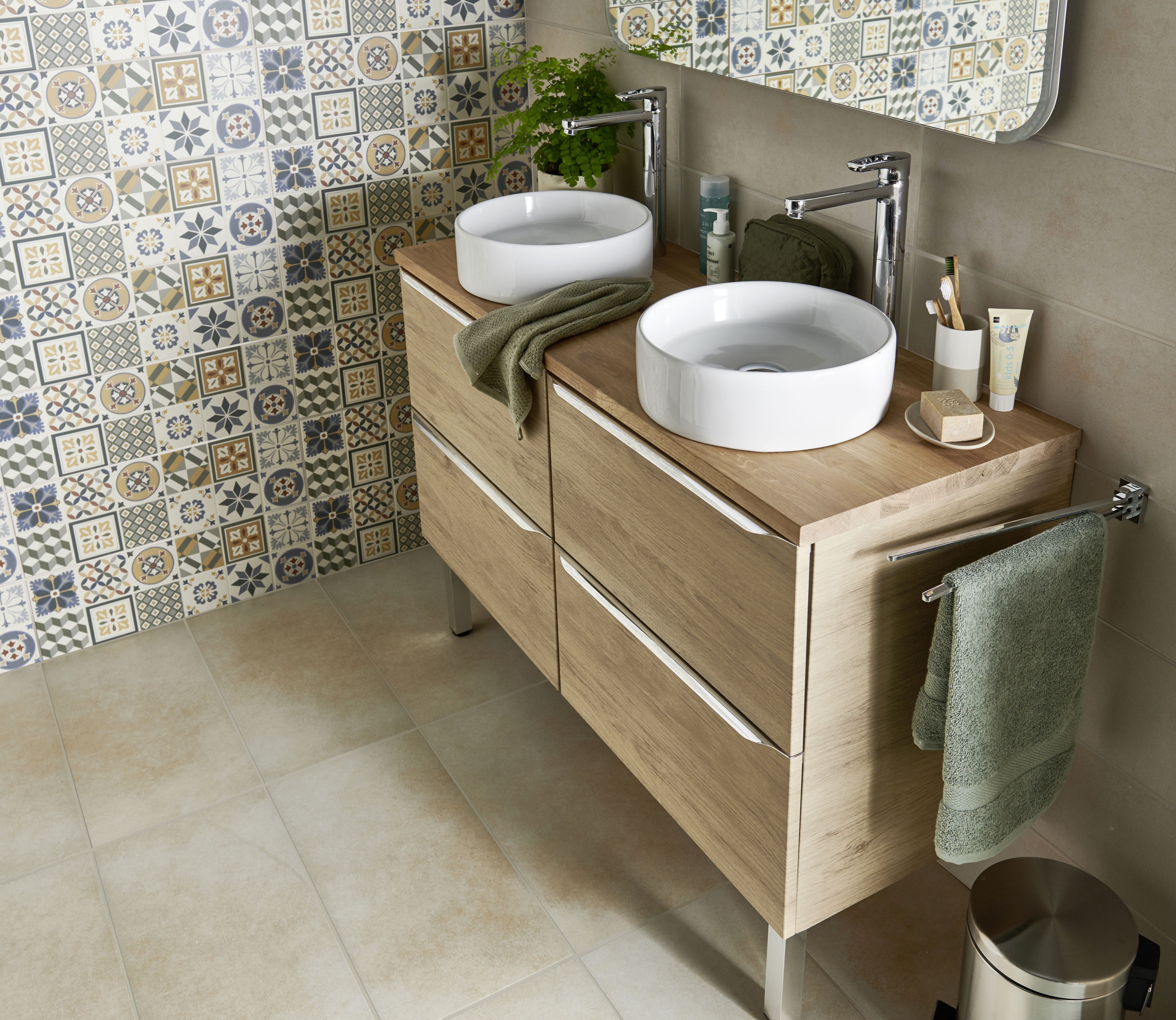 Konkrete Ivory Matt Konkrete Concrete effect Ceramic Wall Tile, Pack of 8, (L)600mm (W)200mm