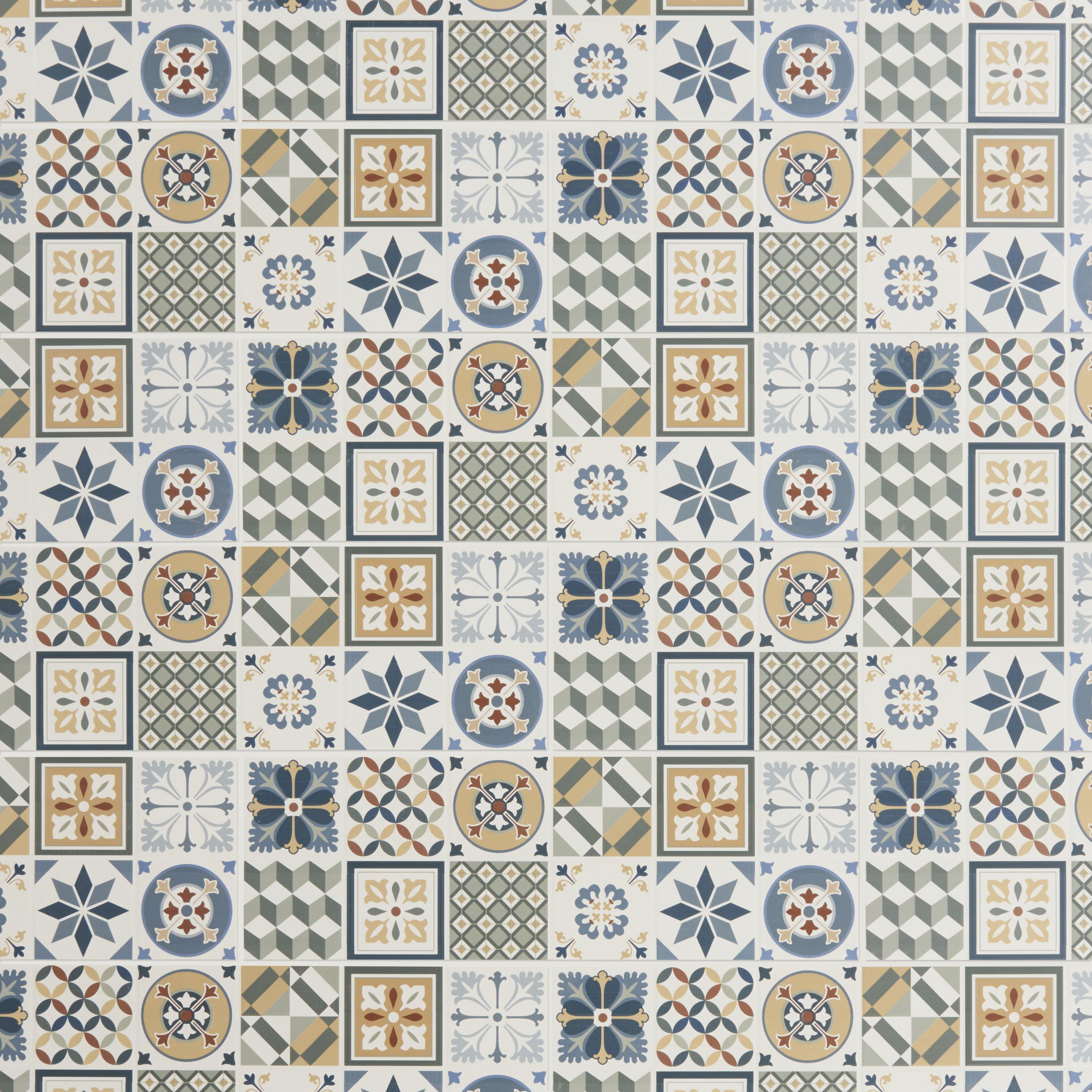 Konkrete Multicolour Matt Patchwork Ceramic Indoor Tile, Pack of 8, (L)600mm (W)200mm