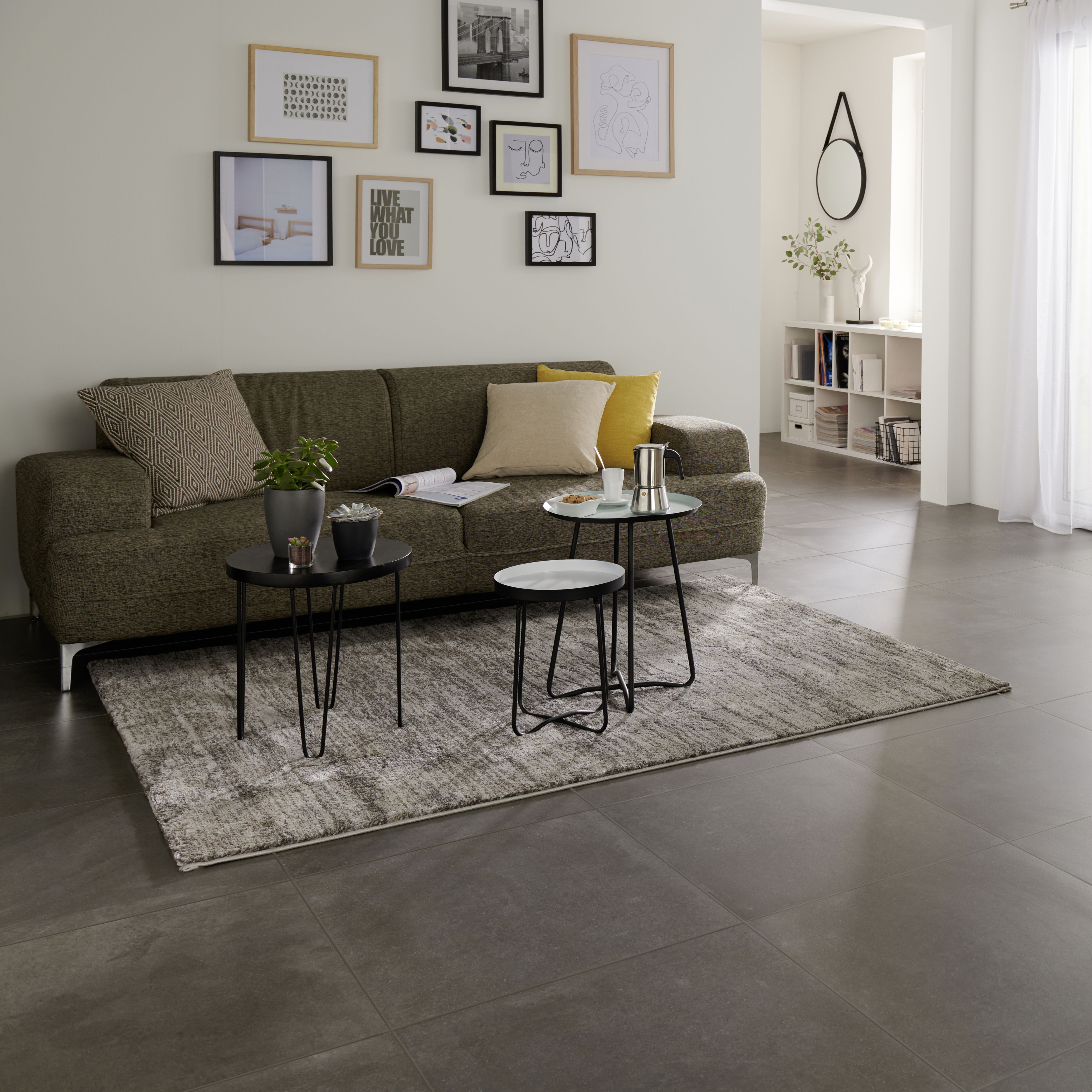 Kontainer Anthracite Matt Flat Concrete effect Porcelain Wall & floor Tile, Pack of 3, (L)590mm (W)590mm