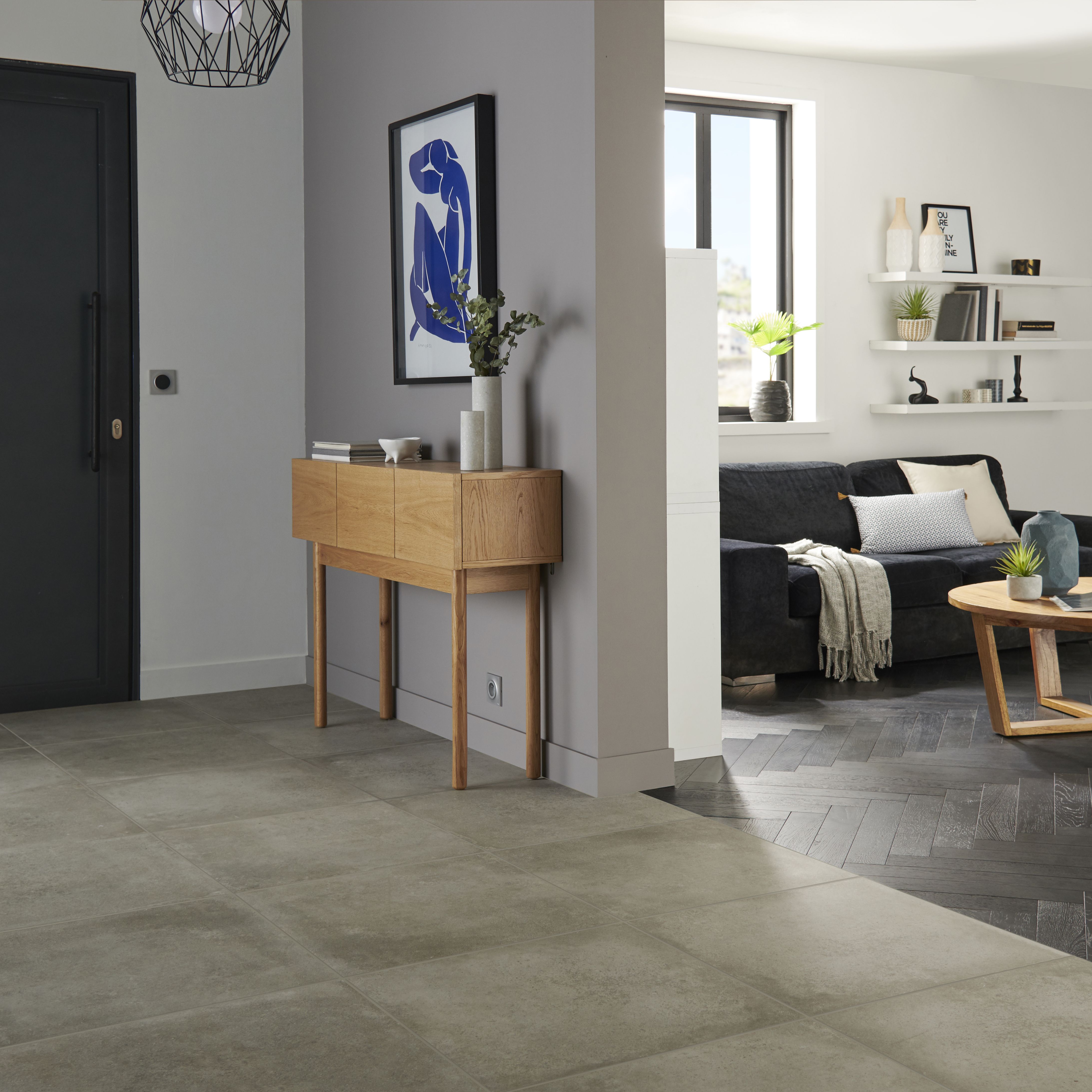 Kontainer Light grey Matt Flat Concrete effect Porcelain Wall & floor Tile, Pack of 3, (L)590mm (W)590mm