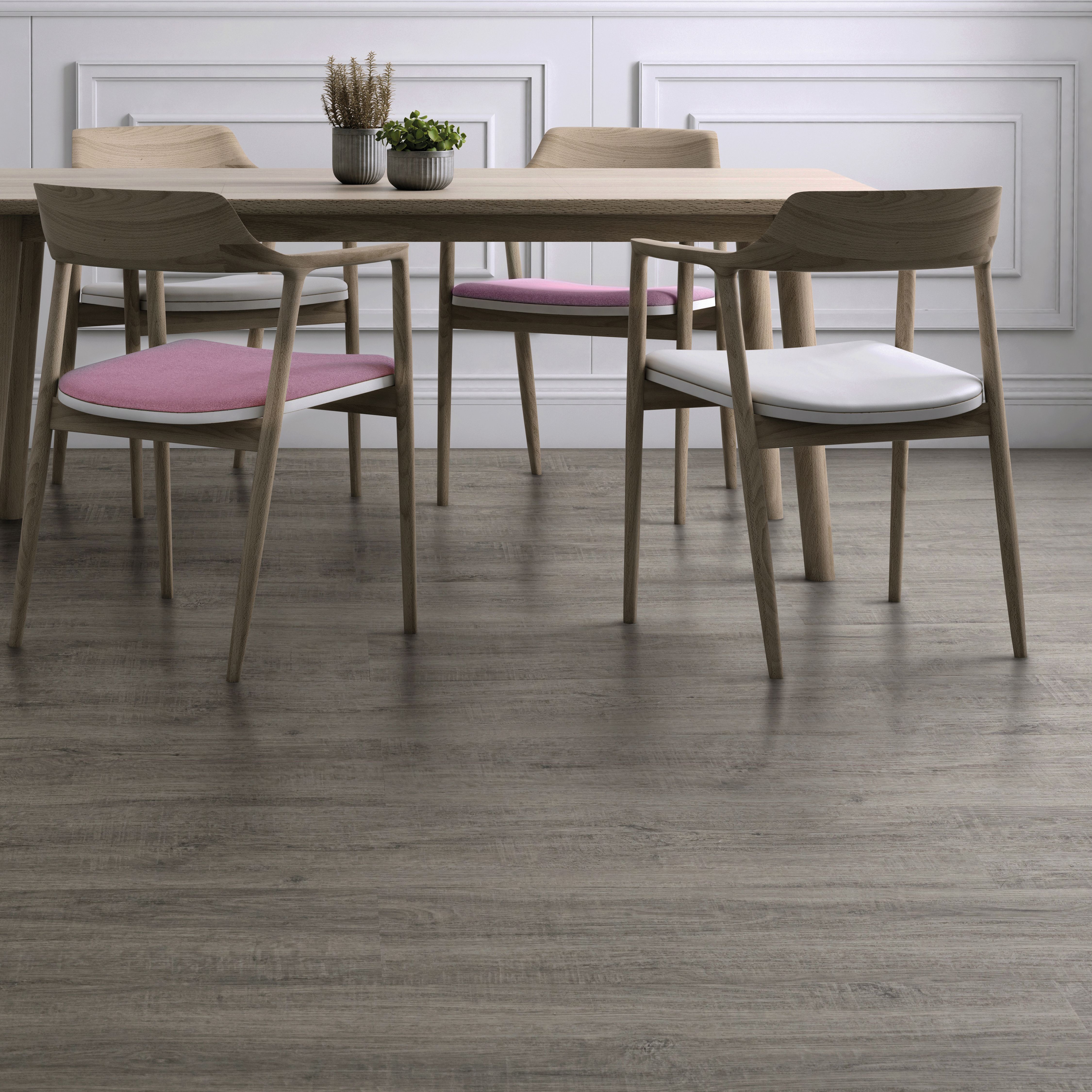 Kraus Ashdown Grey Wood effect Vinyl tile Pack of 10