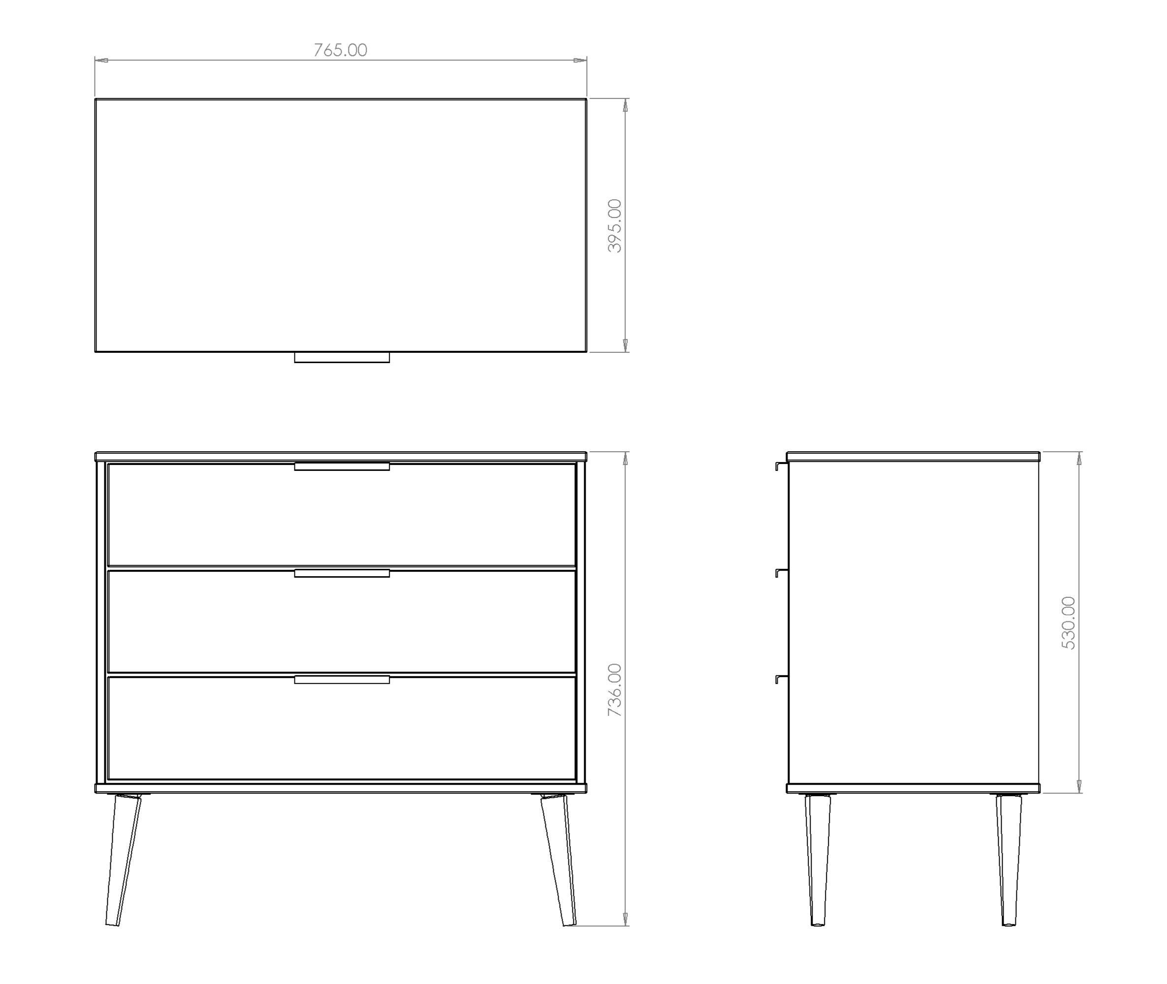 Kyoto Ready assembled Matt grey & white 3 Drawer Chest (H)740mm (W)765mm (D)395mm