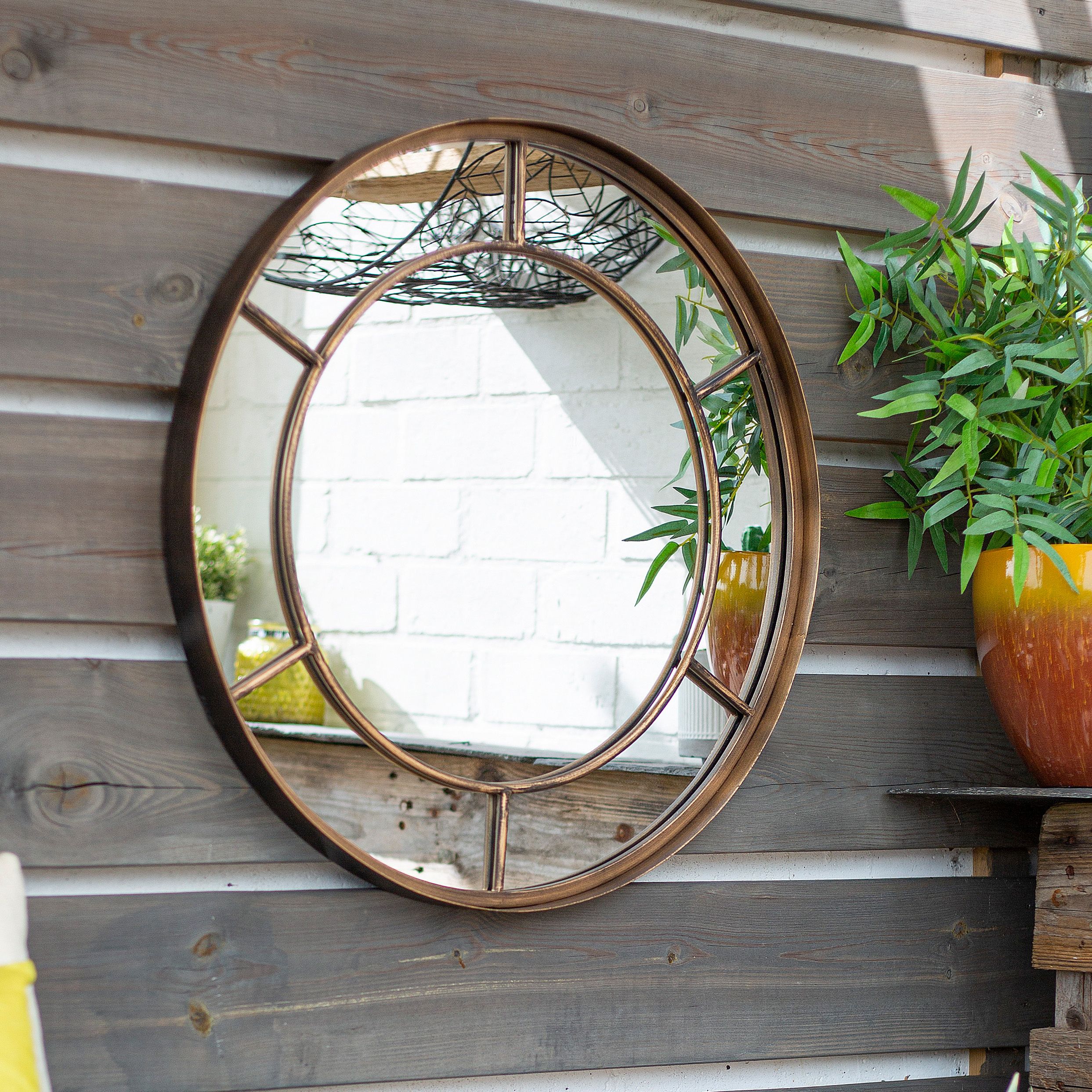 La Hacienda Aston & Wold Valencia Gold effect Curved Framed Garden mirror 600mm x 600mm