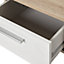Lamego Matt & high gloss white oak effect 2 Drawer Bedside table (H)423mm (W)400mm (D)402.5mm