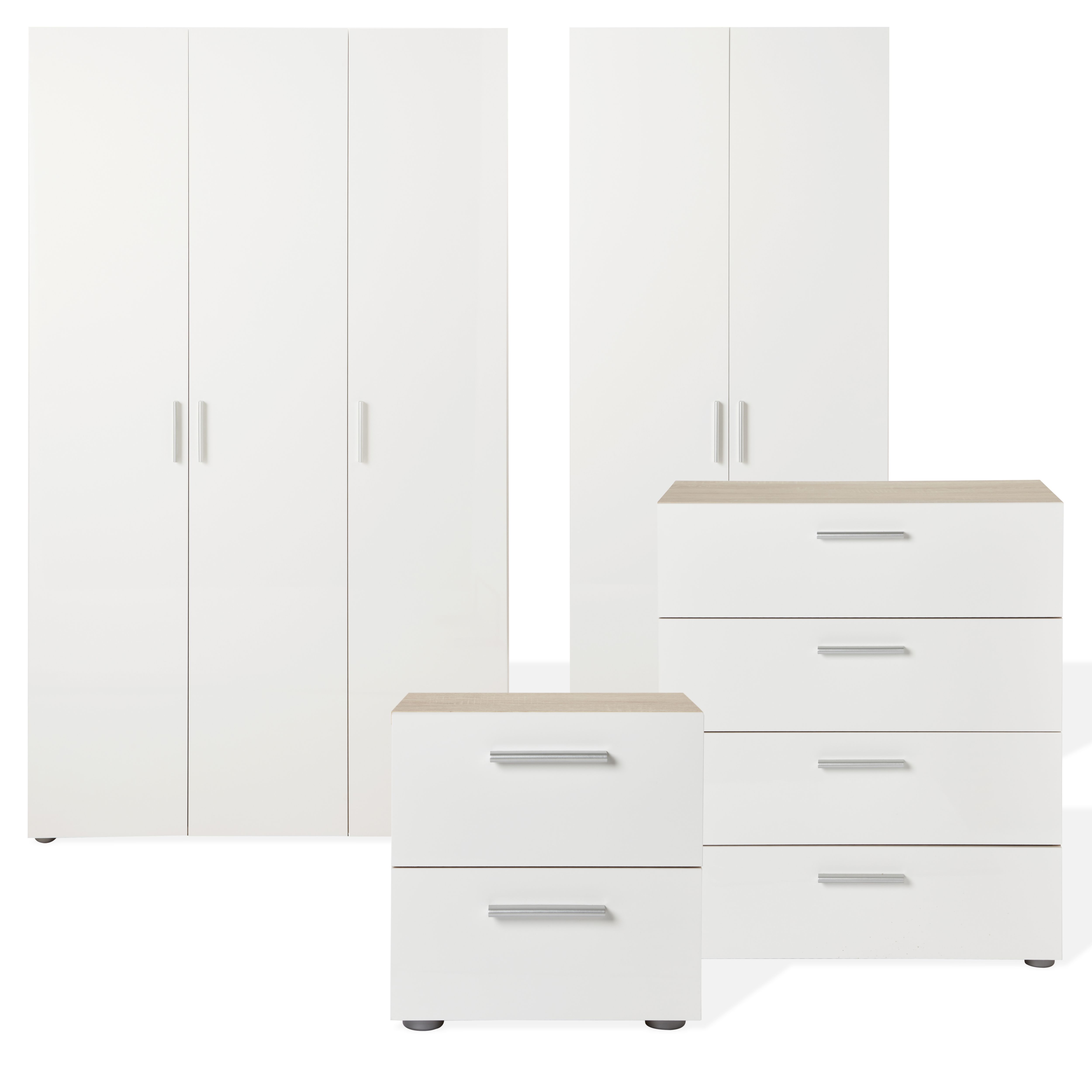 Lamego Modern Matt & high gloss white oak effect Double Wardrobe (H)2009mm (W)787mm (D)497.5mm