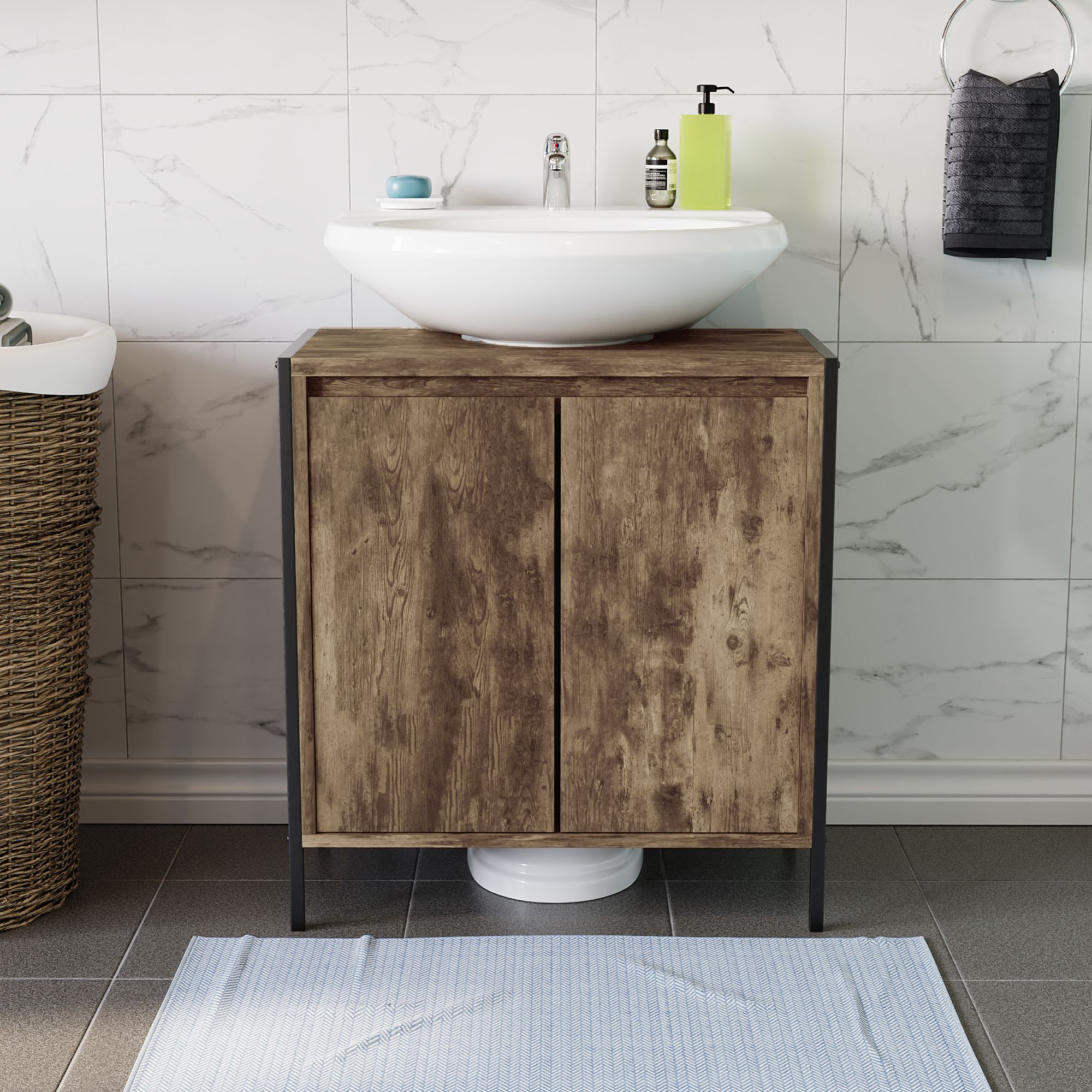 Lana Matt Brown Freestanding Double Bathroom Sink cabinet (H)65cm (W)60cm