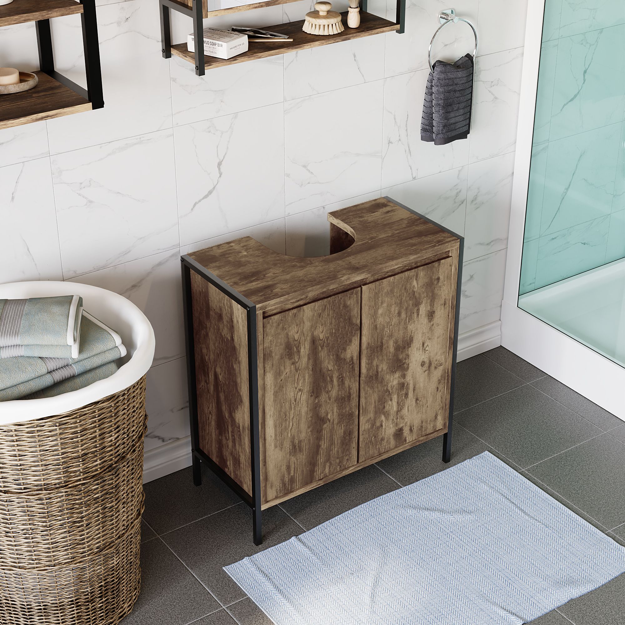 Lana Matt Brown Freestanding Double Bathroom Sink cabinet (H)65cm (W)60cm