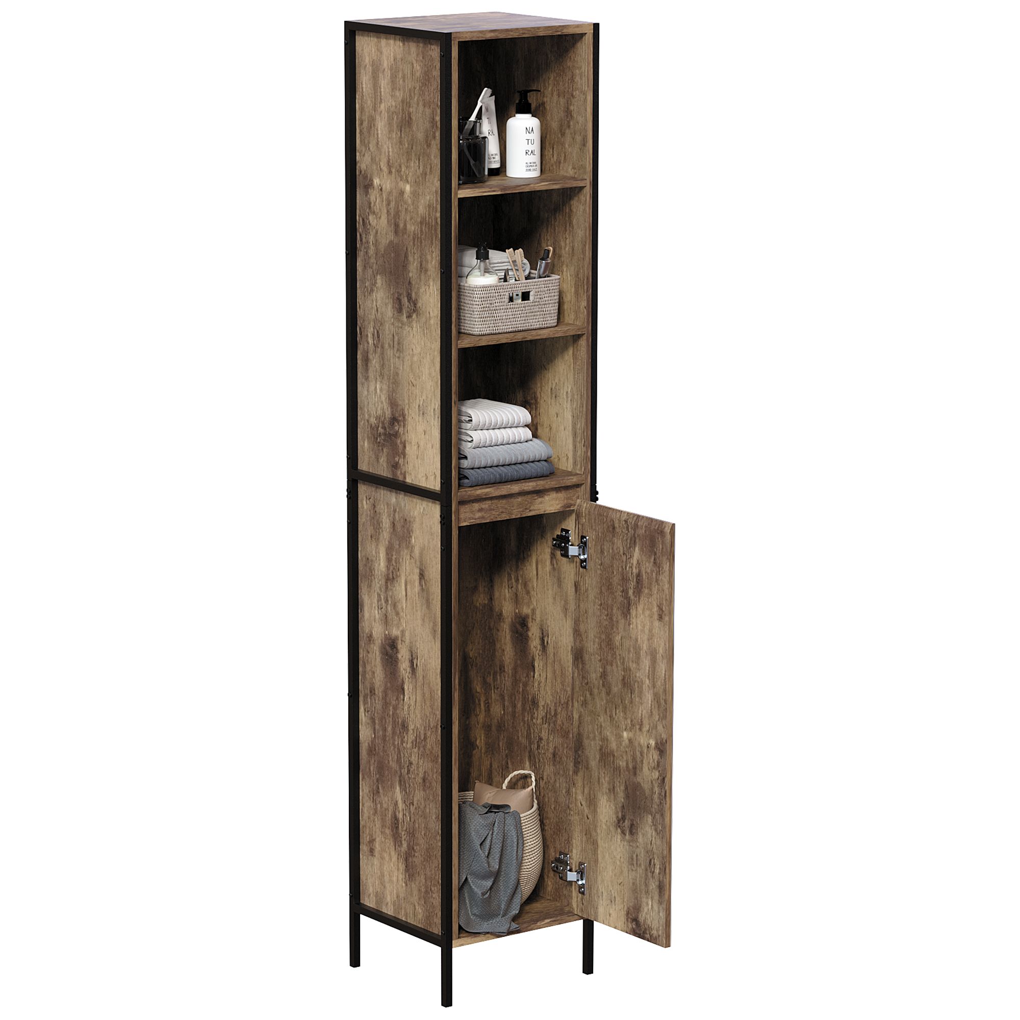 Lana Tall Matt Brown Single Freestanding Bathroom Cabinet (H)172cm (W)33cm