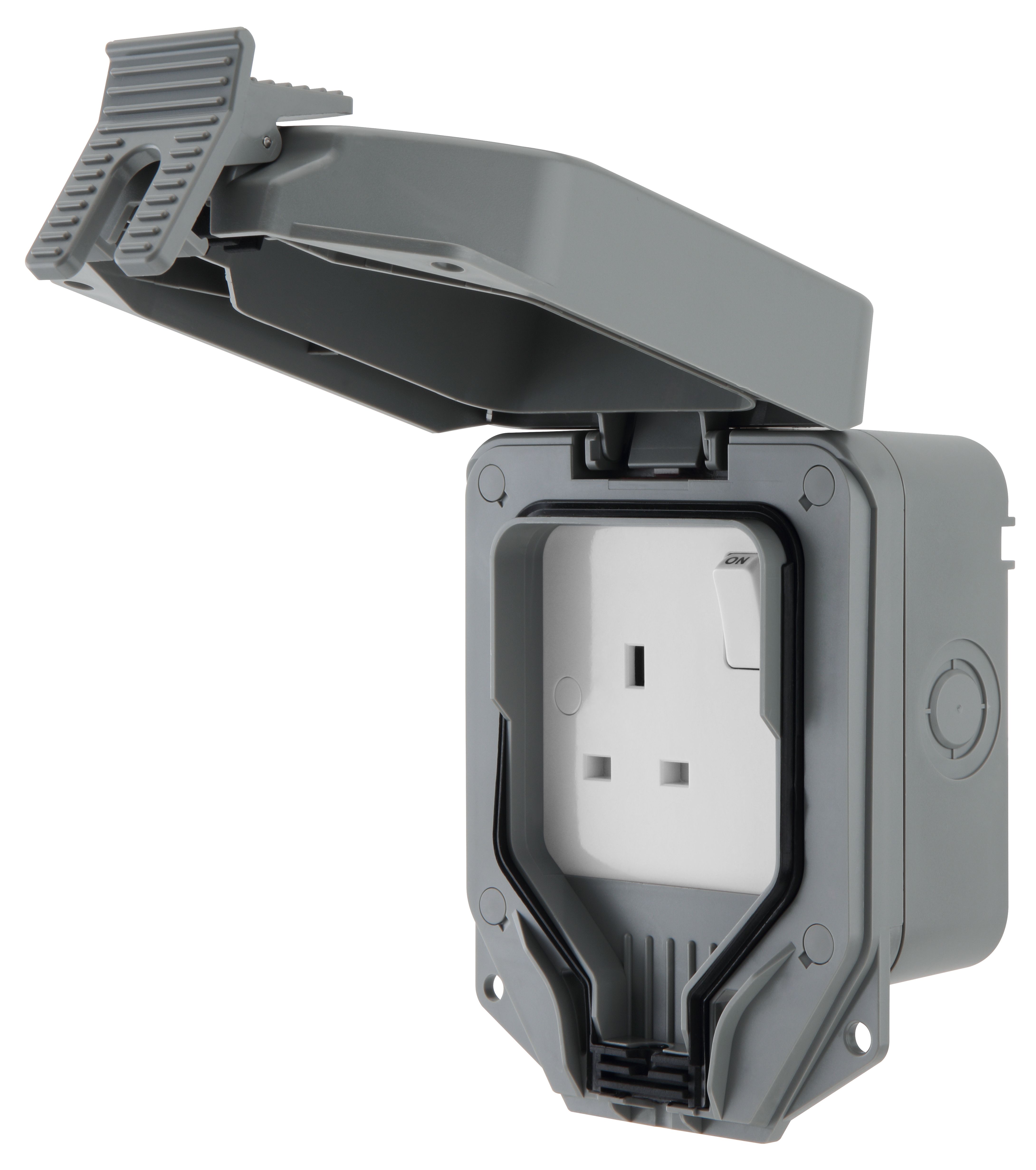 LAP 13A Grey 1 gang Outdoor Weatherproof switched socket