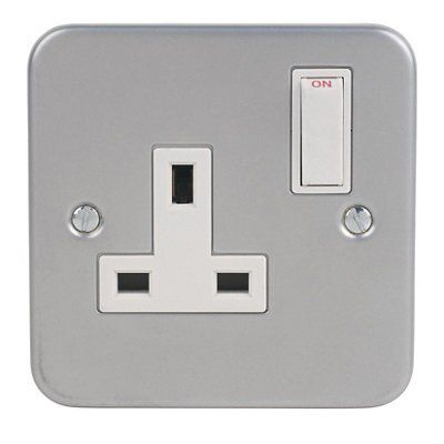 LAP 13A Grey 1 gang Switched Metal-clad switched socket with White inserts