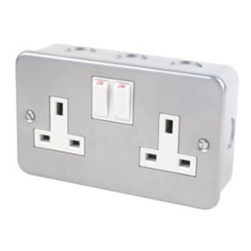LAP 13A Grey 2 gang Metal-clad switched socket with White inserts
