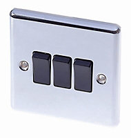 LAP Chrome 10A 2 way 3 gang Raised rounded Switch