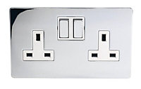 LAP Chrome 13A Screwless Switched Socket with White inserts