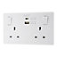 LAP Double 13A Switched Gloss White Socket with USB x2 4.2A