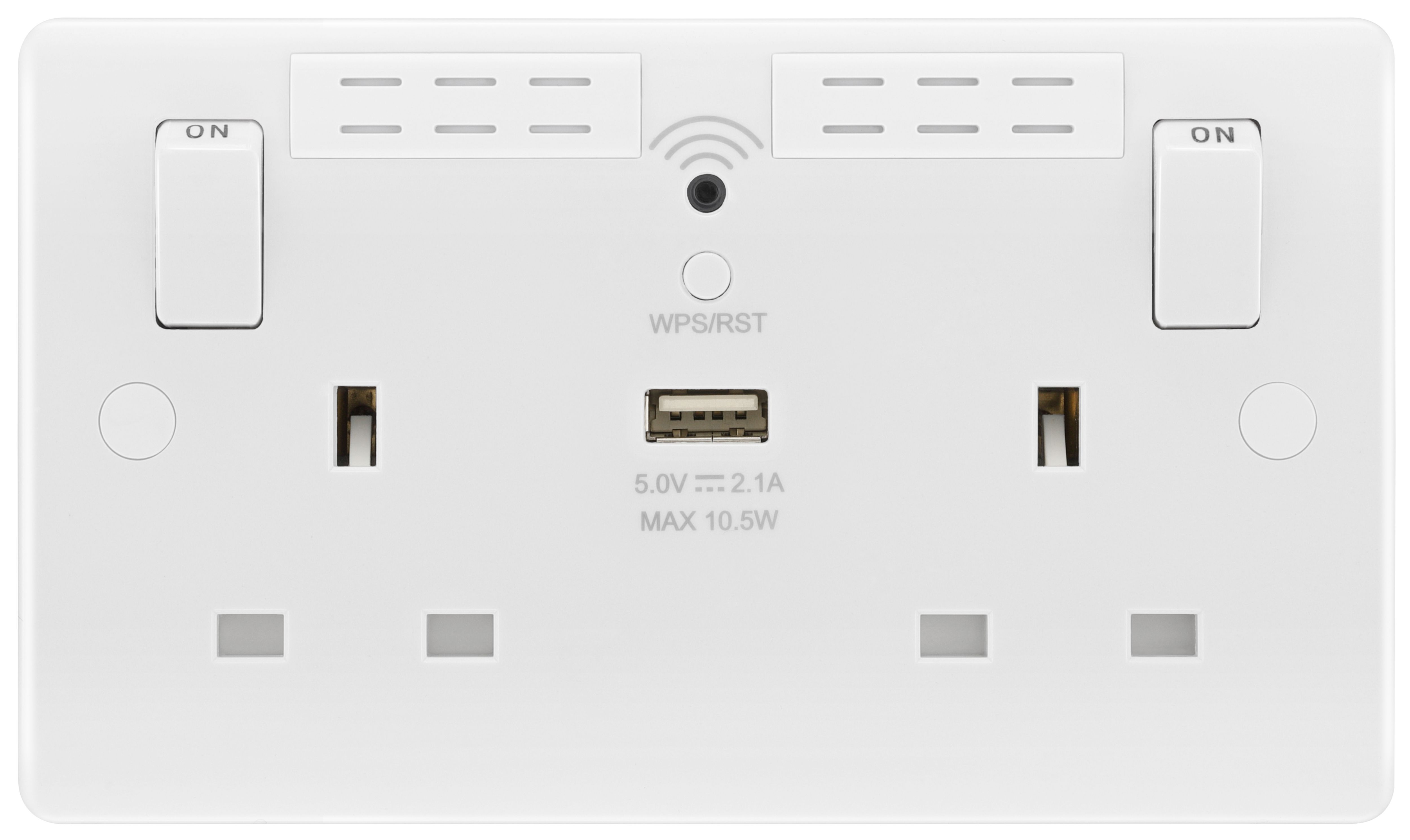 LAP White 13A Switched Double WiFi extender socket with USB