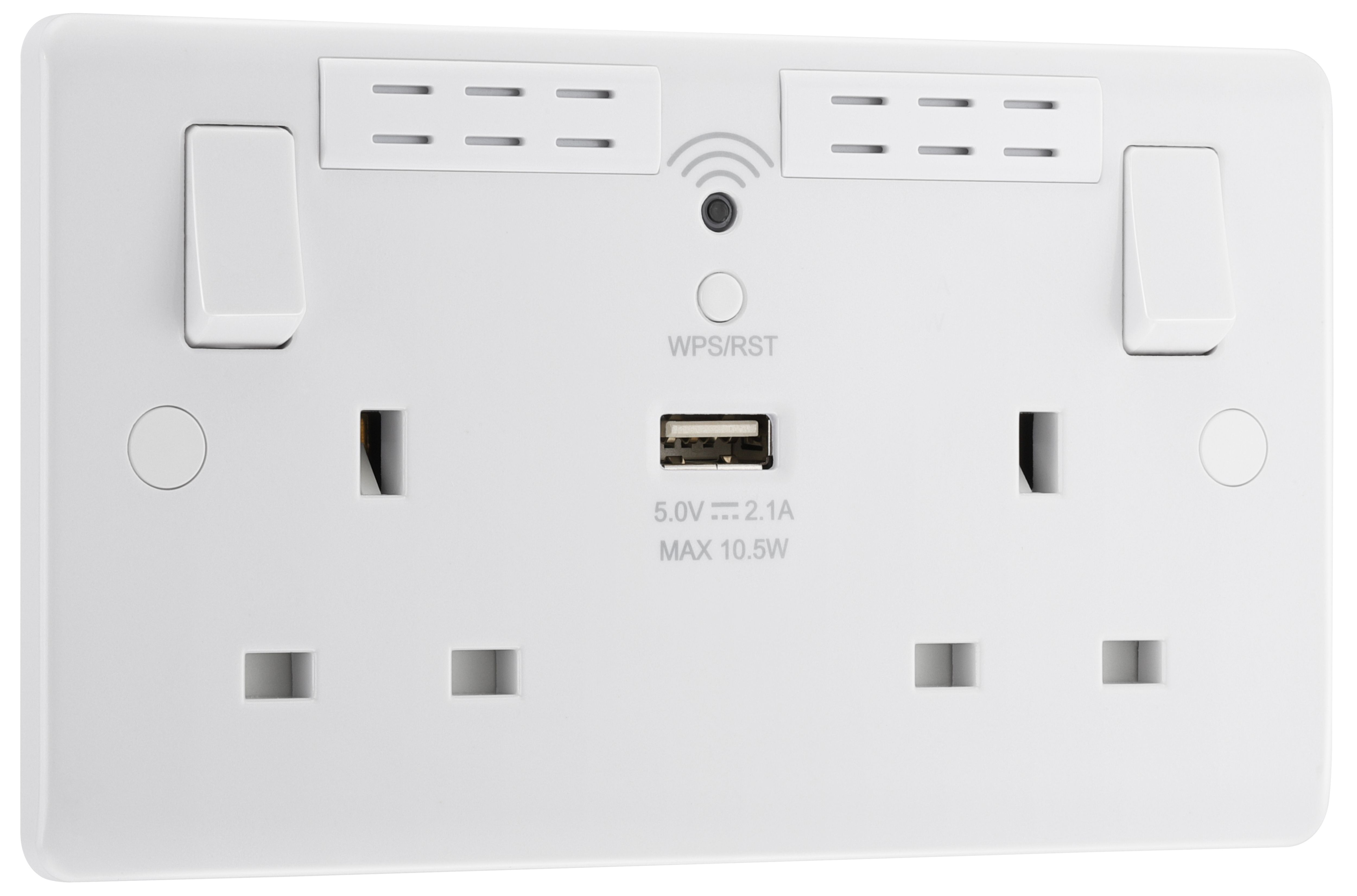 LAP White 13A Switched Double WiFi extender socket with USB