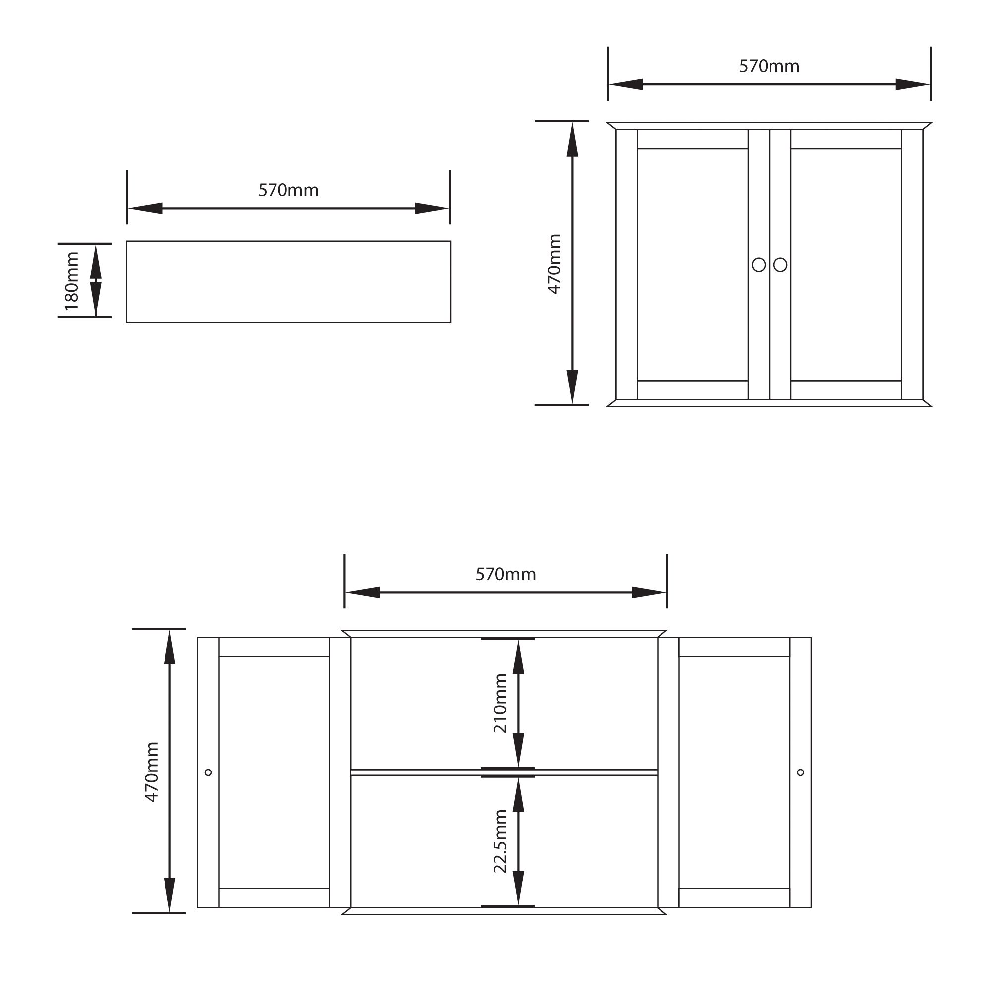 Lassic Hayle Matt Grey Double Bathroom Wall cabinet Mirrored (H)47cm (W)57cm