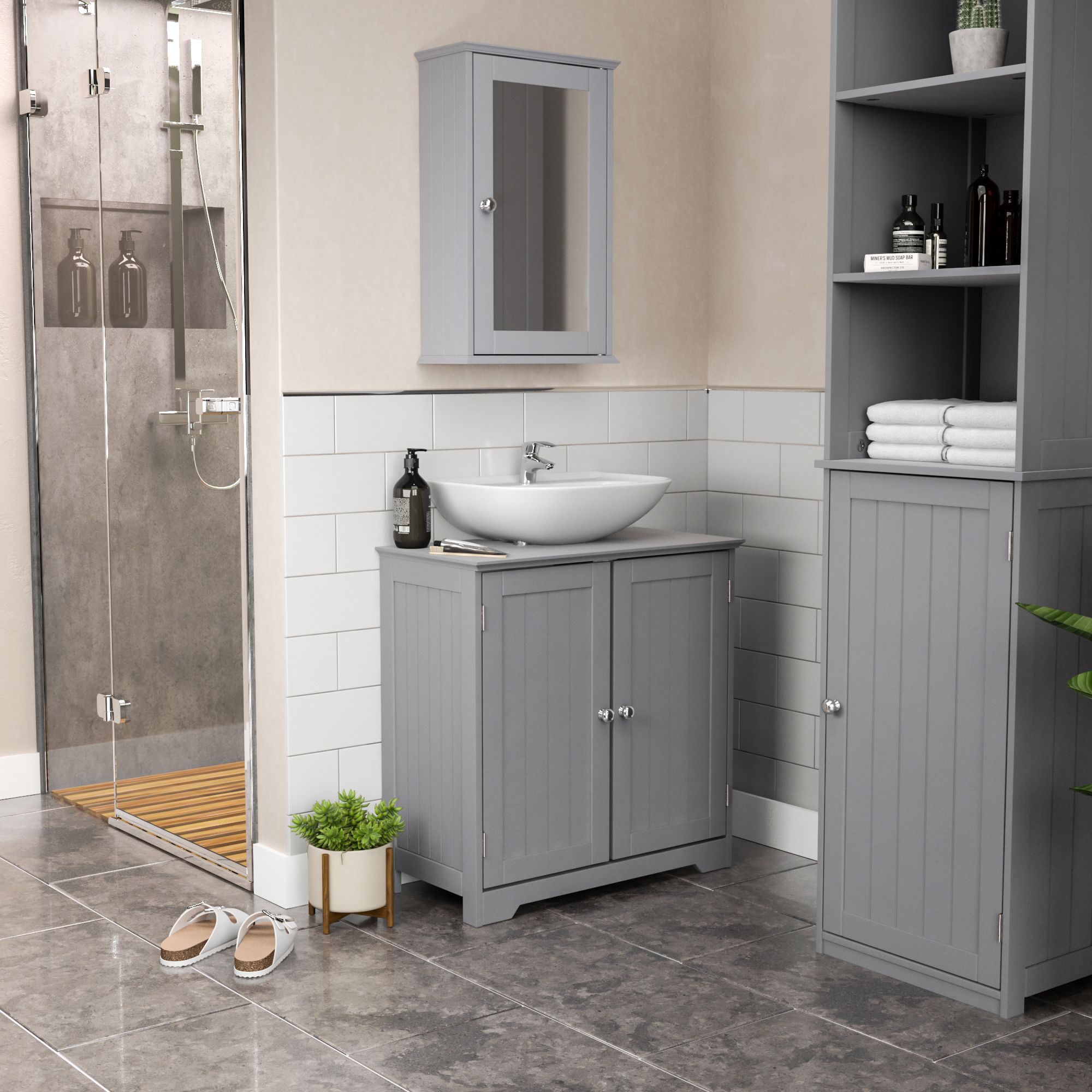 Lassic Rebecca Jones Tall Matt Grey Single Wall-mounted Bathroom Cabinet (H)170cm (W)40cm