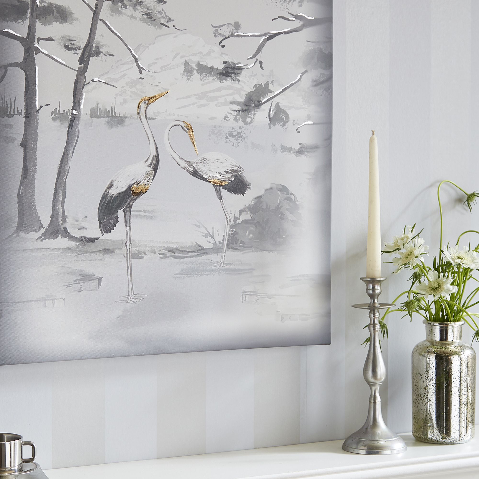 Laura Ashley Animalia Cranes Grey Canvas art (H)80cm x (W)60cm
