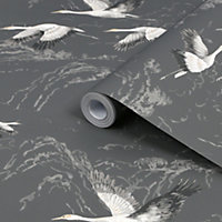 Laura Ashley Animalia Dark steel Bird Smooth Wallpaper Sample
