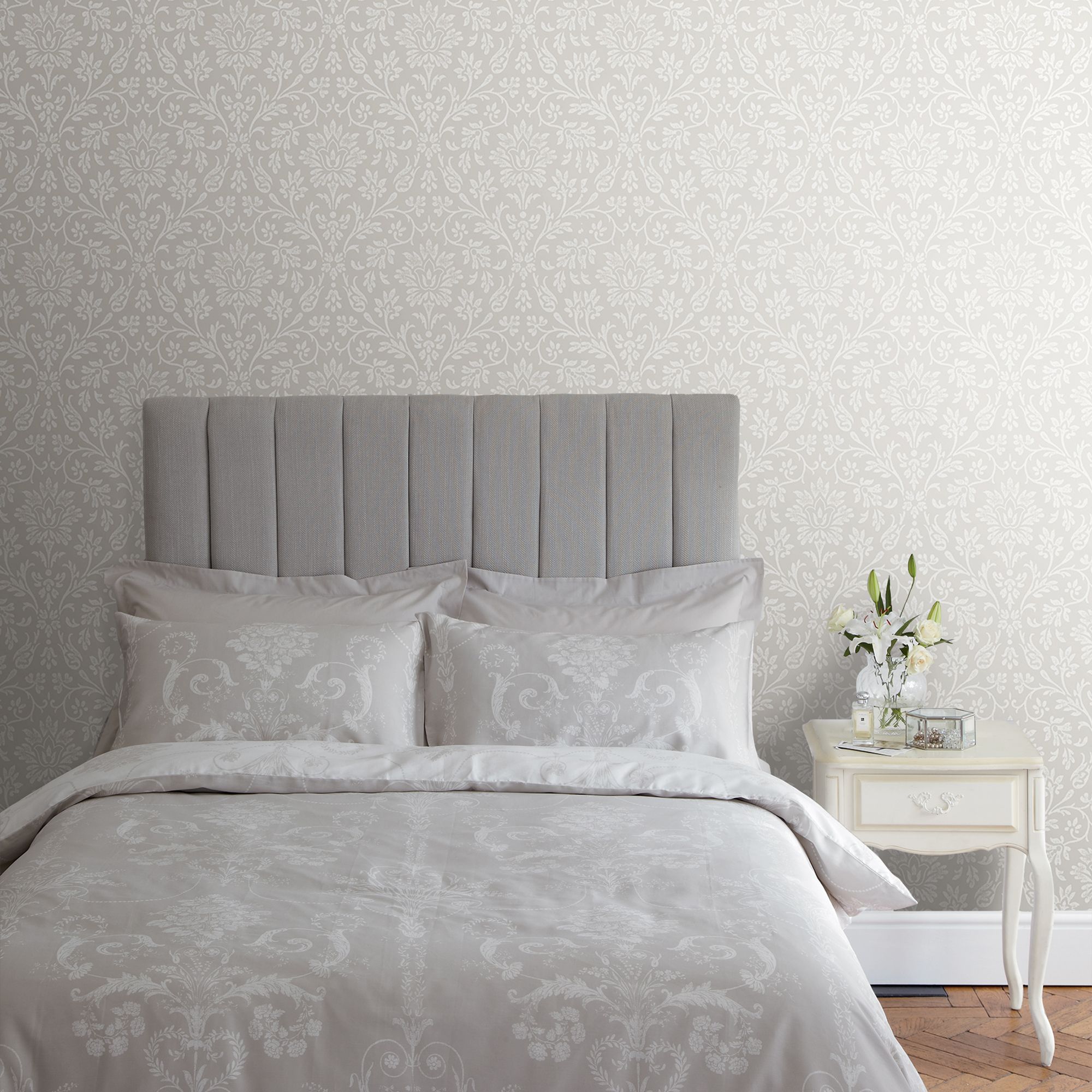 Laura Ashley Annecy Dove grey Damask Smooth Wallpaper Sample