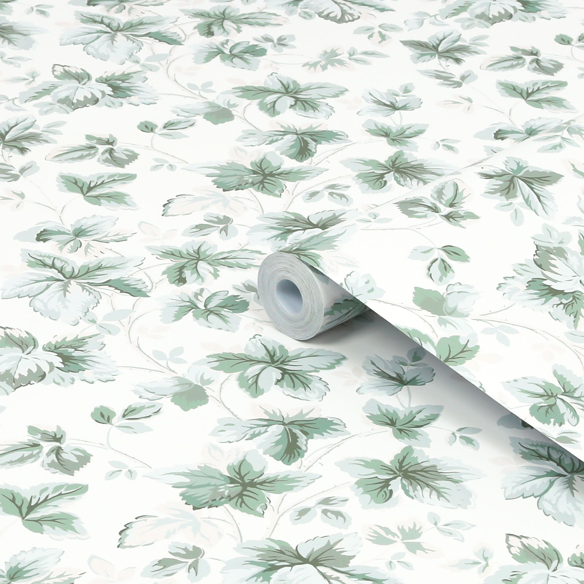 Laura Ashley Autumn Sage green Leaves Smooth Wallpaper Sample