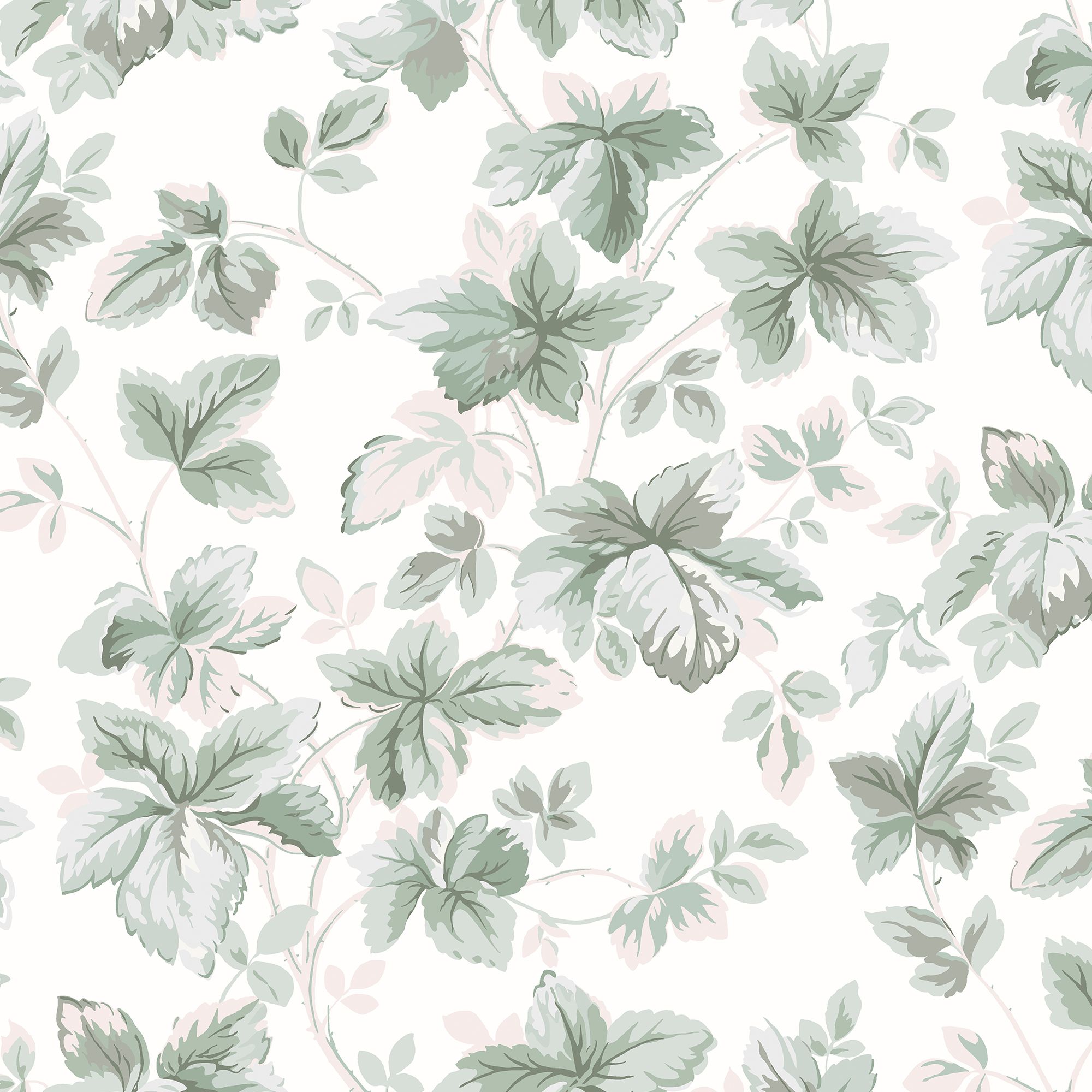 Laura Ashley Autumn Sage green Leaves Smooth Wallpaper Sample