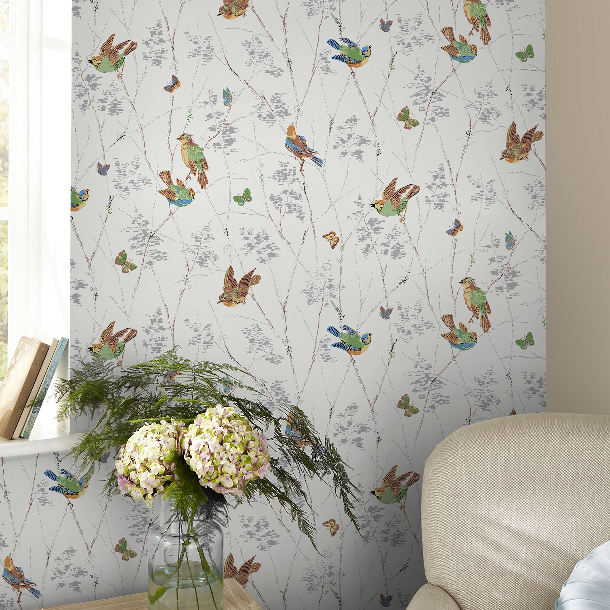 Laura Ashley Aviary Natural Animal Smooth Wallpaper Sample
