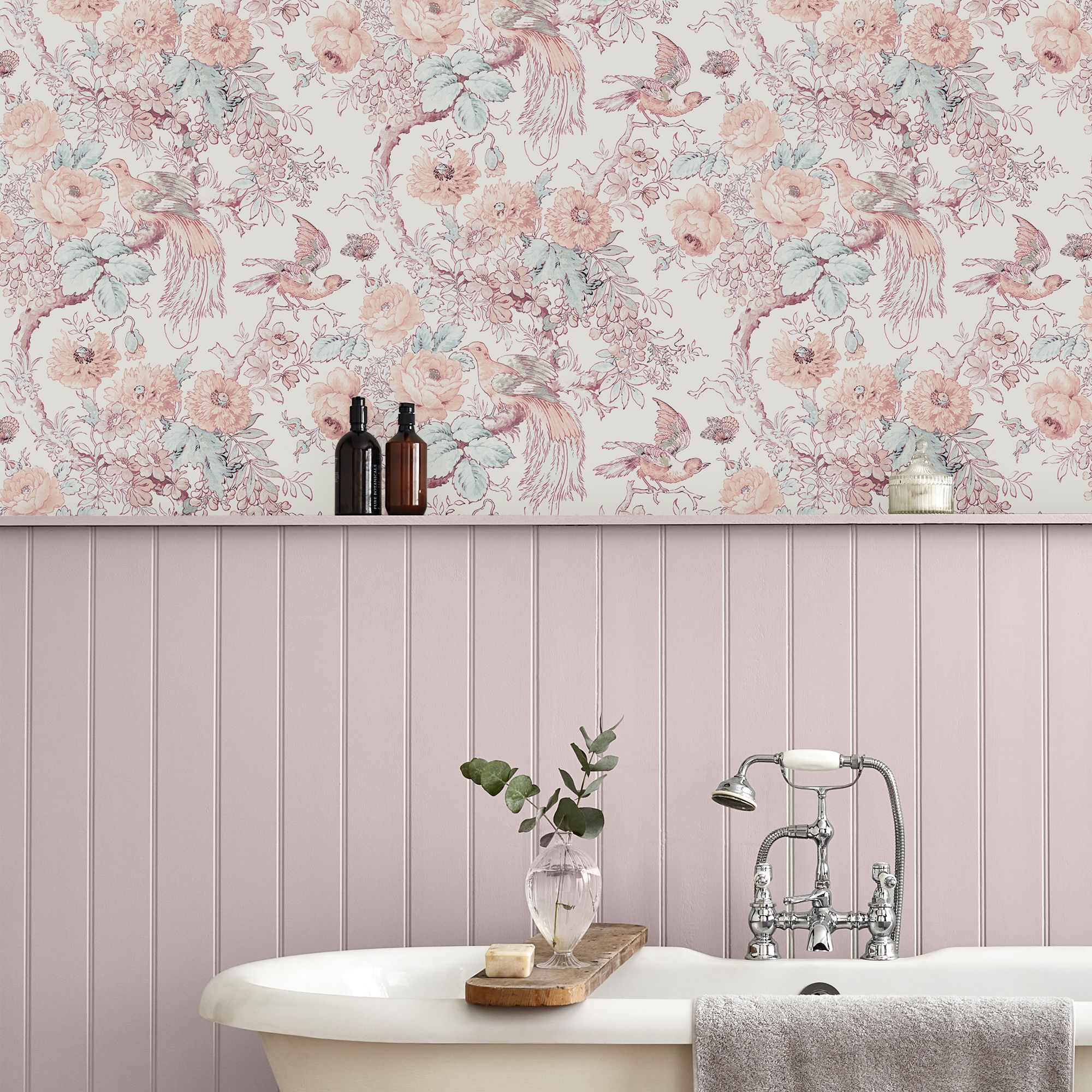 Laura Ashley Birtle Blush Floral Smooth Wallpaper