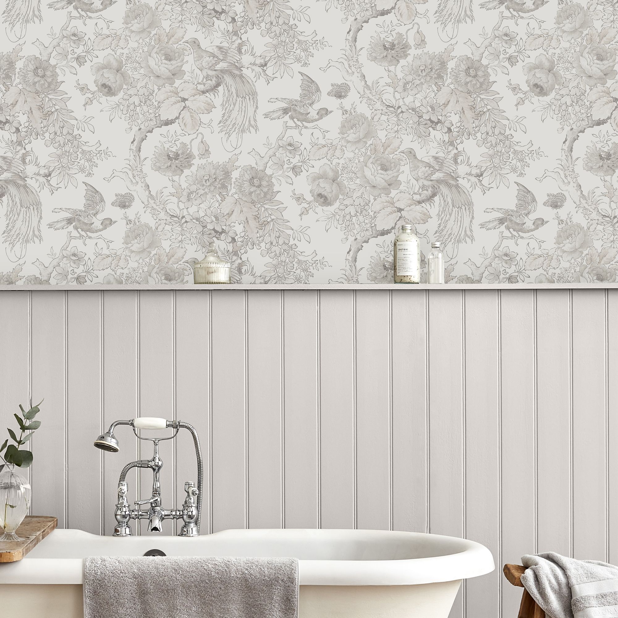Laura Ashley Birtle Dove Grey Floral Smooth Wallpaper Sample
