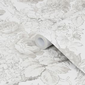 Laura Ashley Birtle Dove Grey Floral Smooth Wallpaper Sample