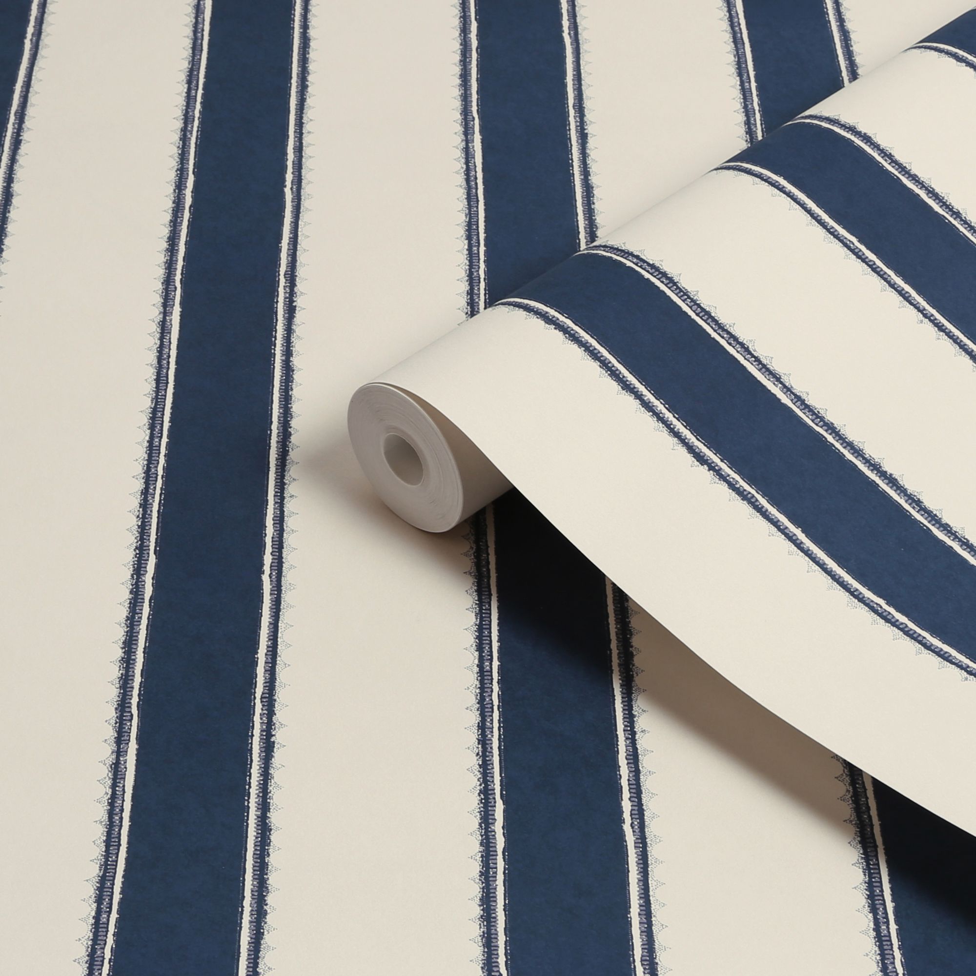 Laura Ashley Botanical Diary Midnight Seaspray & Cream Denwick Stripe Smooth Wallpaper
