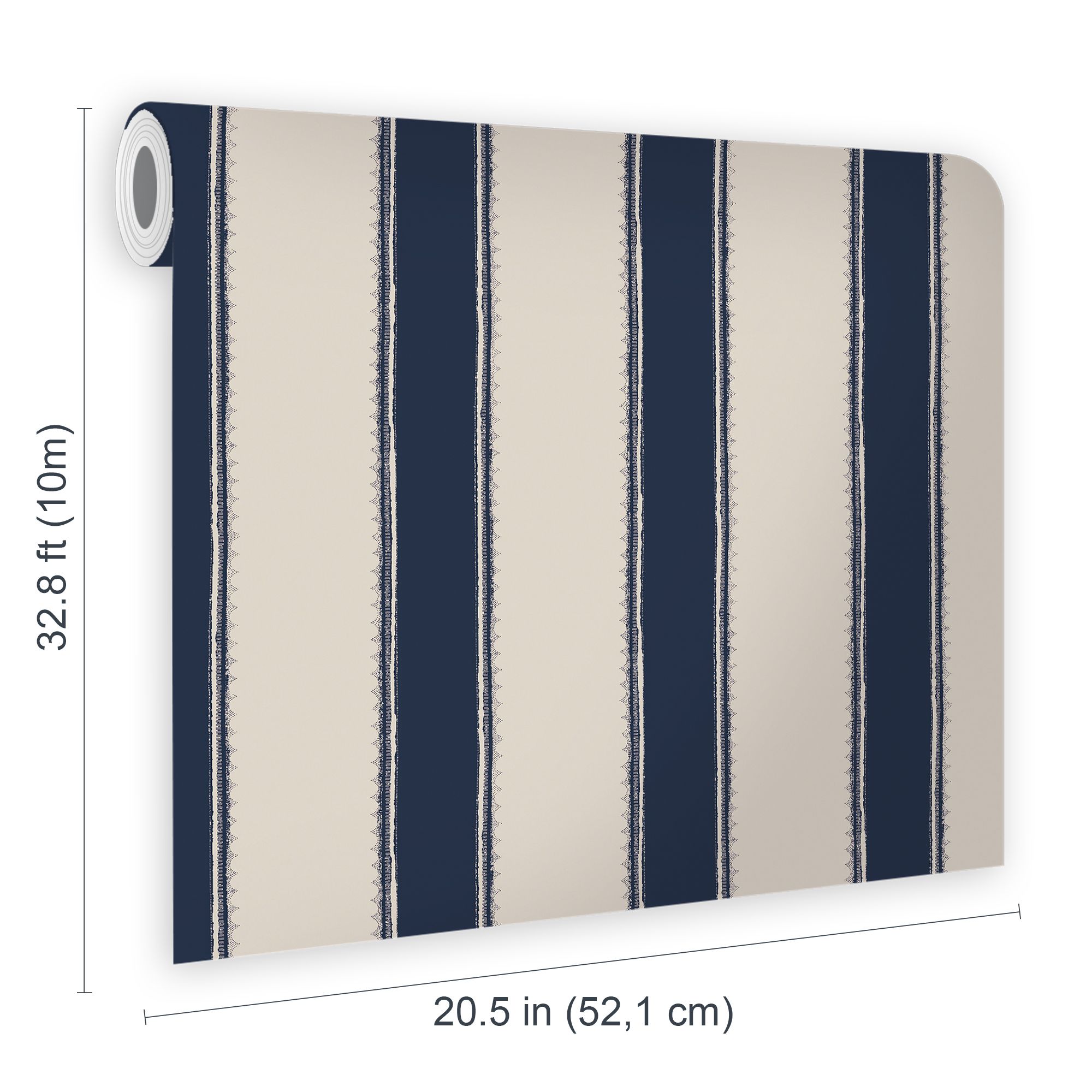 Laura Ashley Botanical Diary Midnight Seaspray & Cream Denwick Stripe Smooth Wallpaper