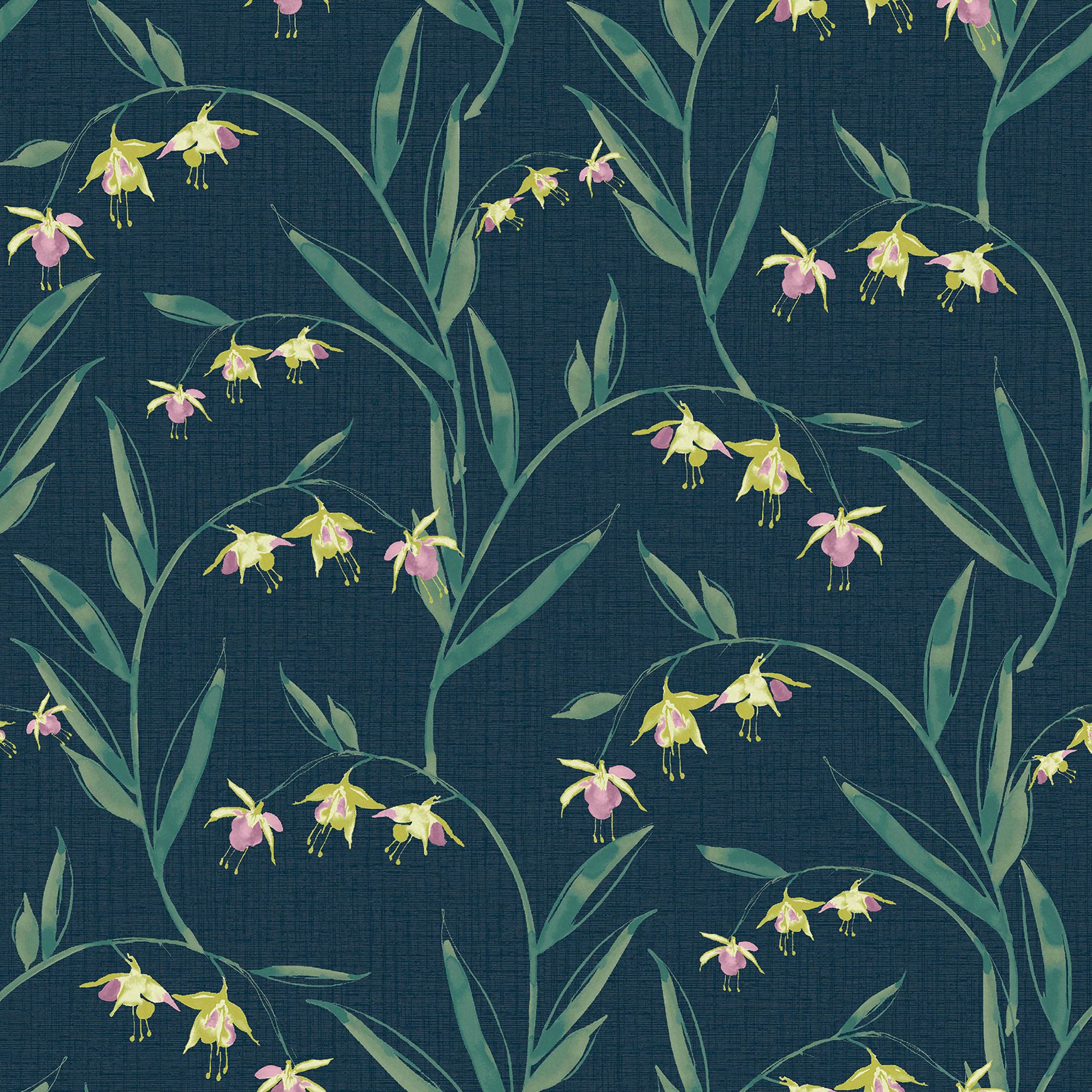 Laura Ashley Botanical Diary Midnight Seaspray Fulwell Fuchsia Smooth Wallpaper