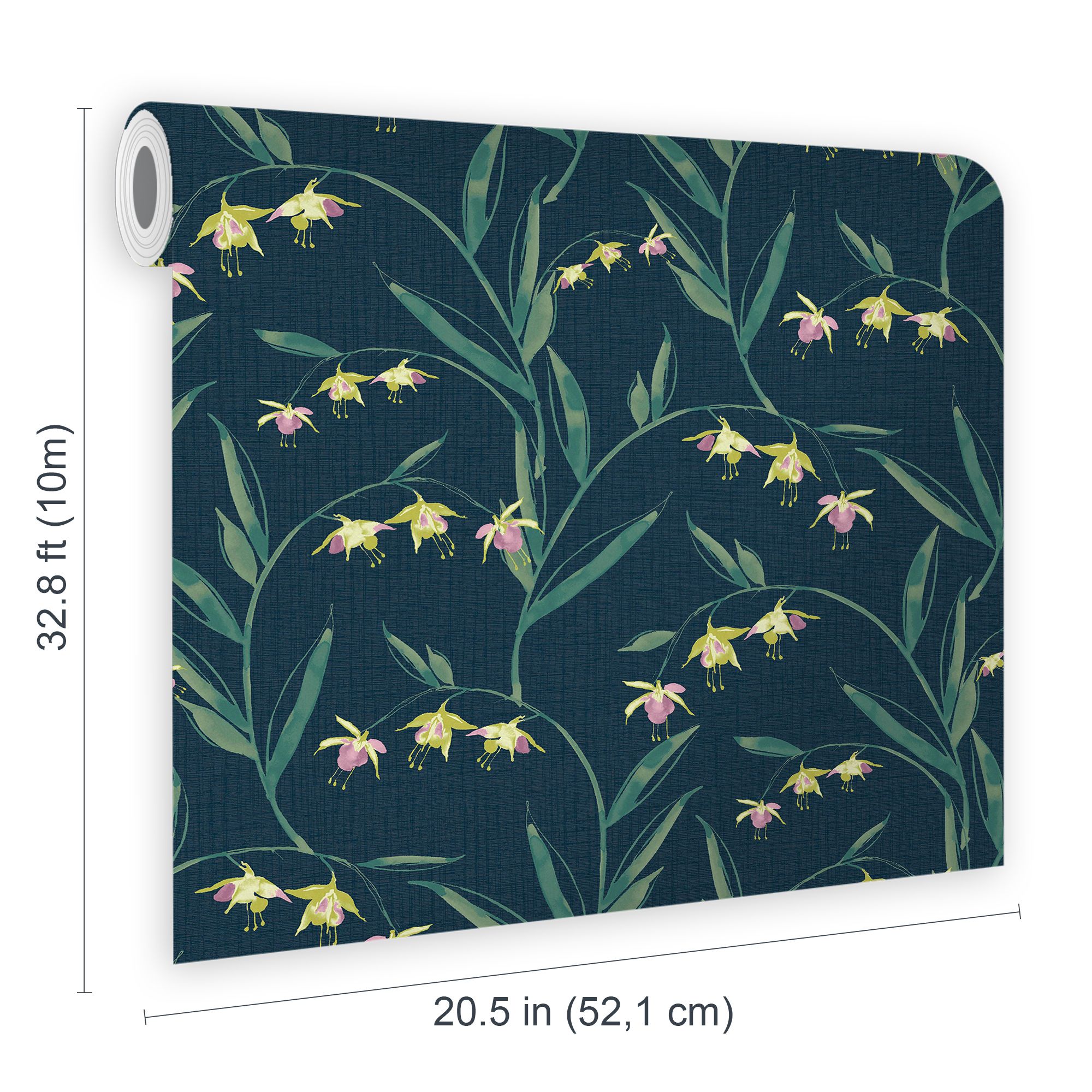 Laura Ashley Botanical Diary Midnight Seaspray Fulwell Fuchsia Smooth Wallpaper