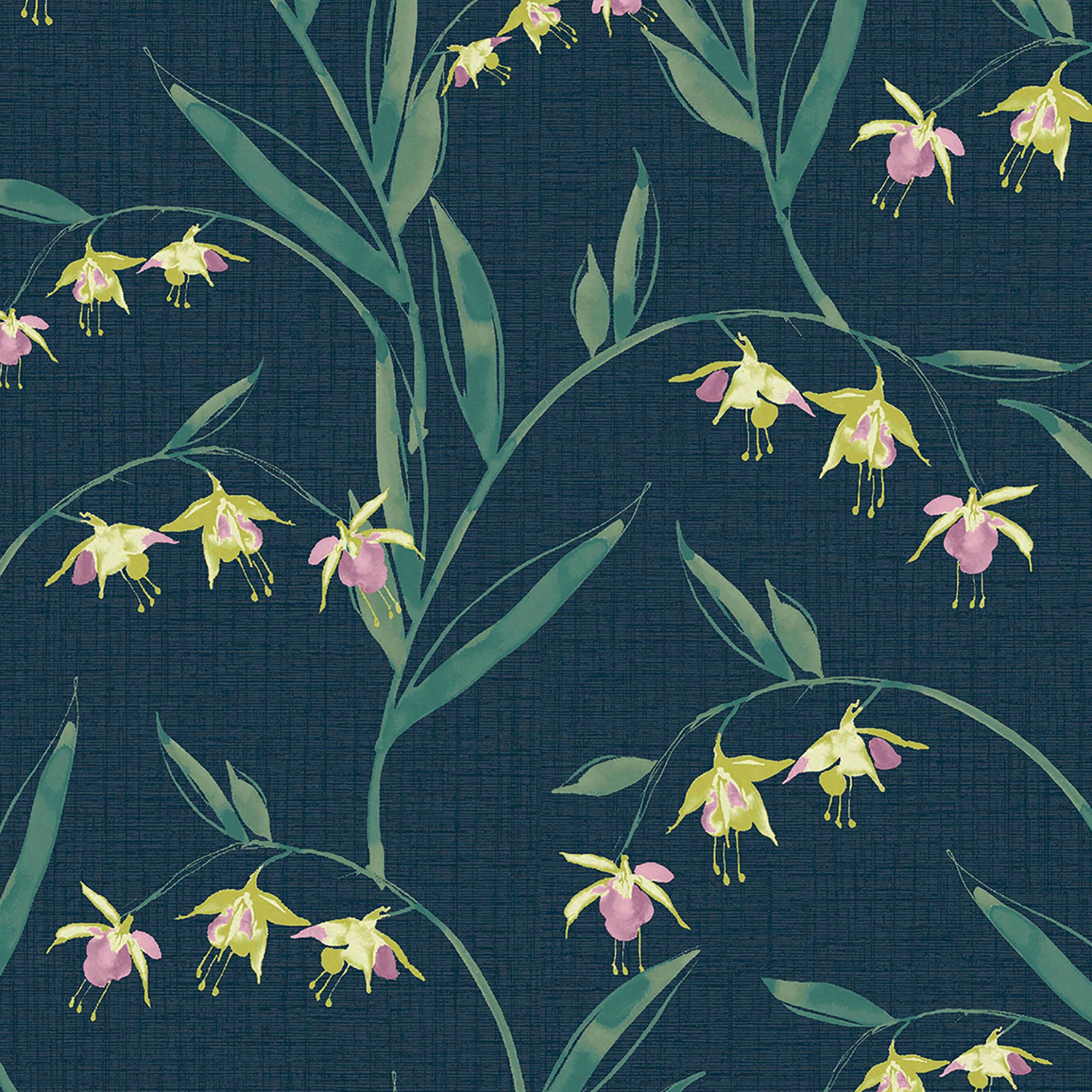 Laura Ashley Botanical Diary Midnight Seaspray Fulwell Fuchsia Smooth Wallpaper