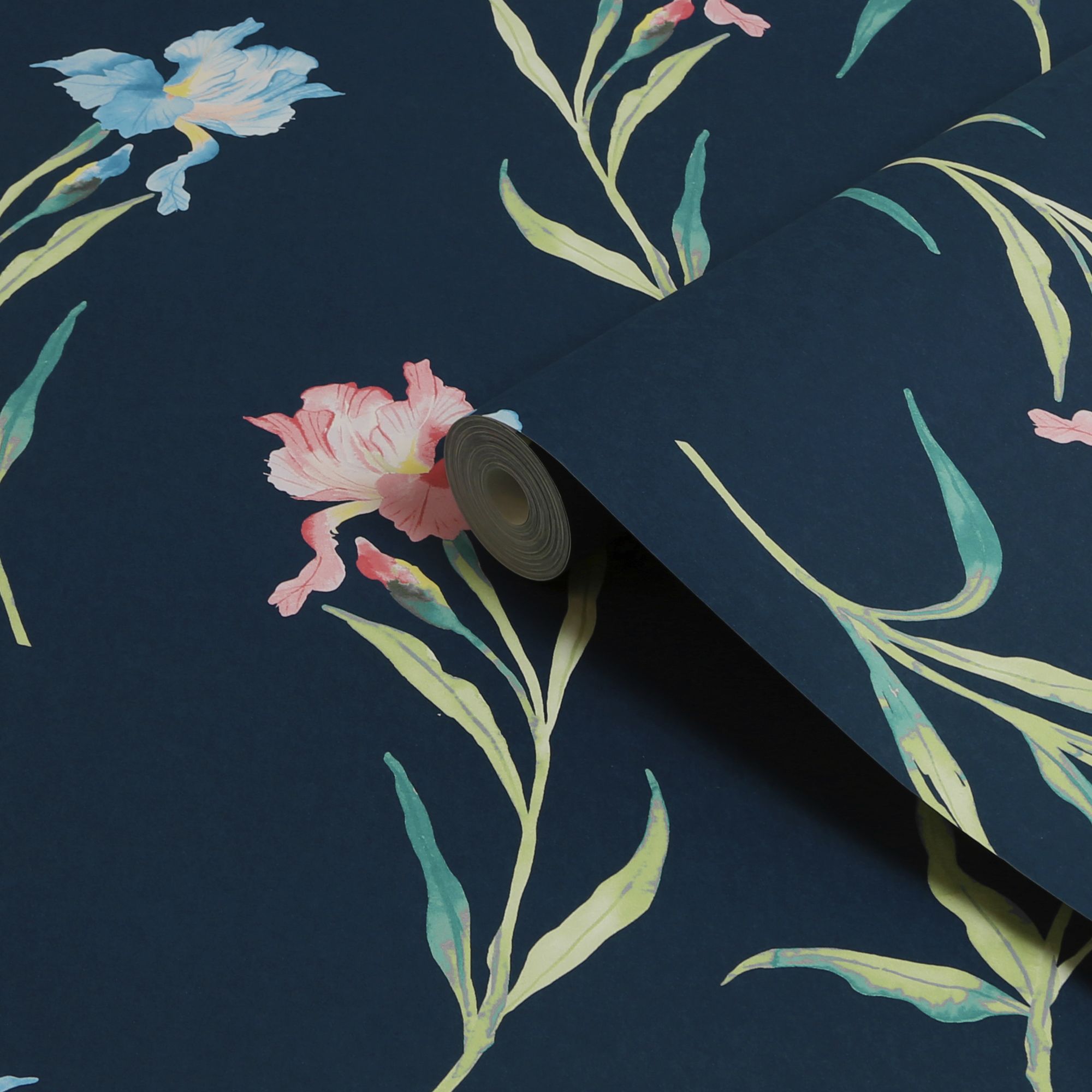 Laura Ashley Botanical Diary Midnight Seaspray Hawling Irises Smooth Wallpaper