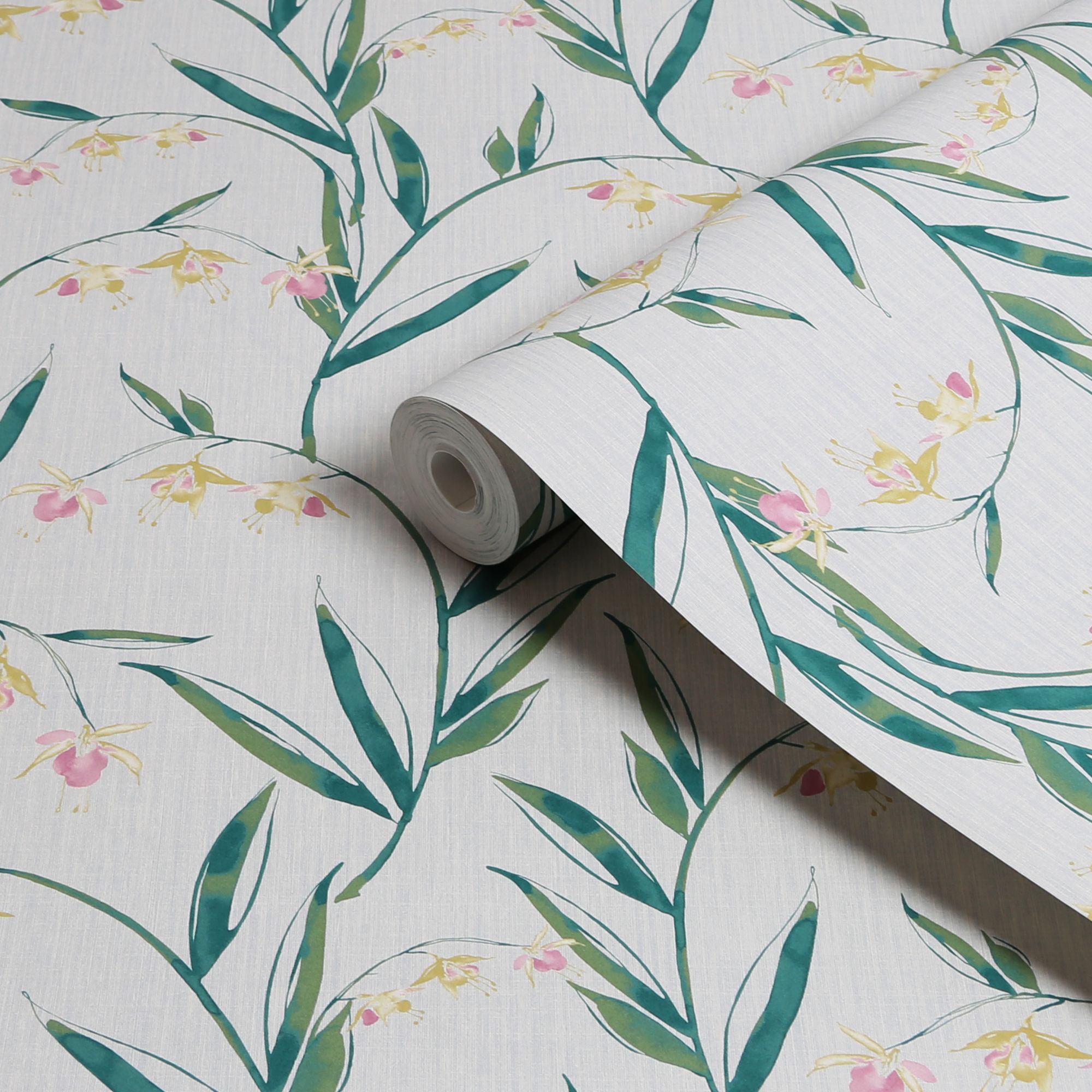 Laura Ashley Botanical Diary Pale Slate Grey Fulwell Fuchsia Smooth Wallpaper