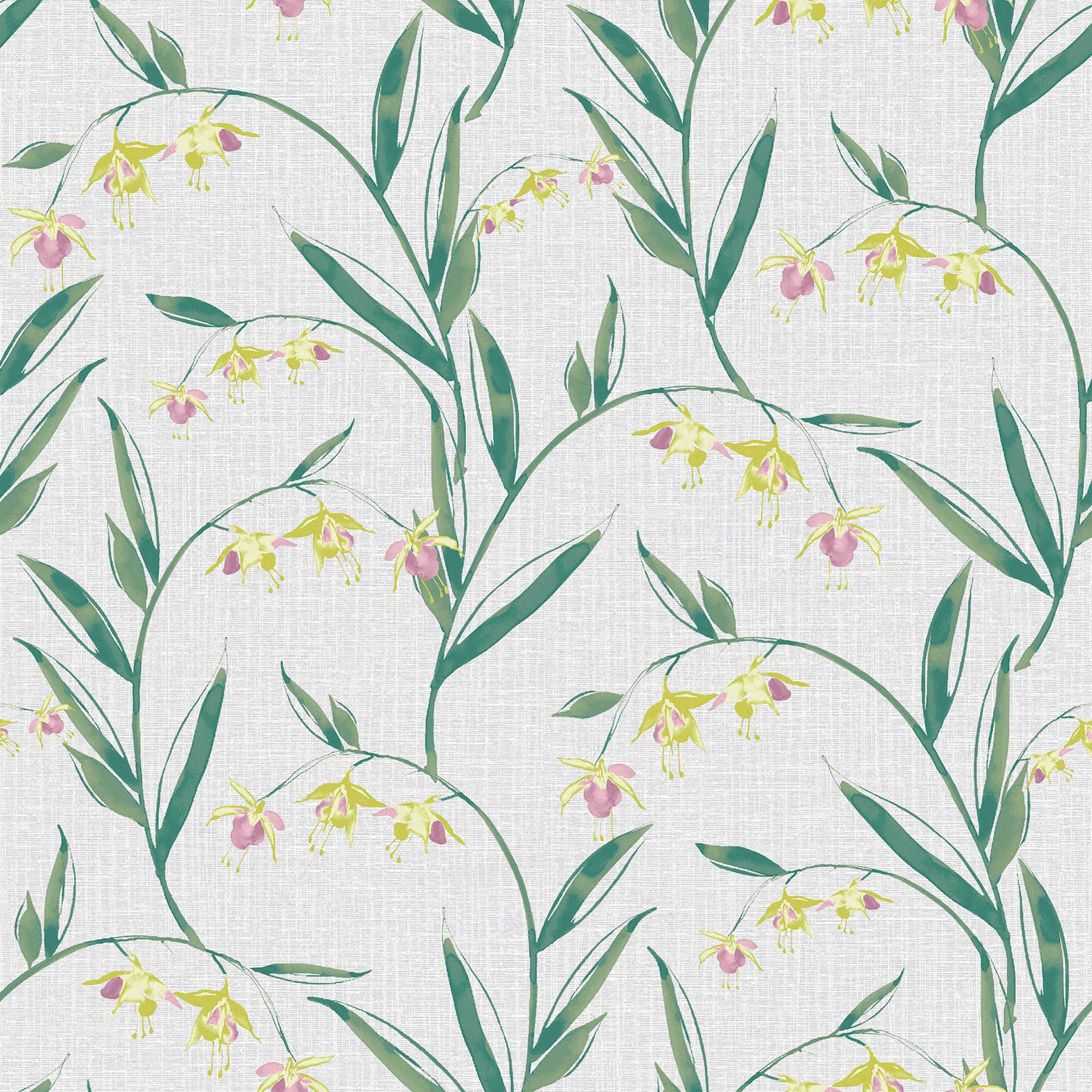 Laura Ashley Botanical Diary Pale Slate Grey Fulwell Fuchsia Smooth Wallpaper