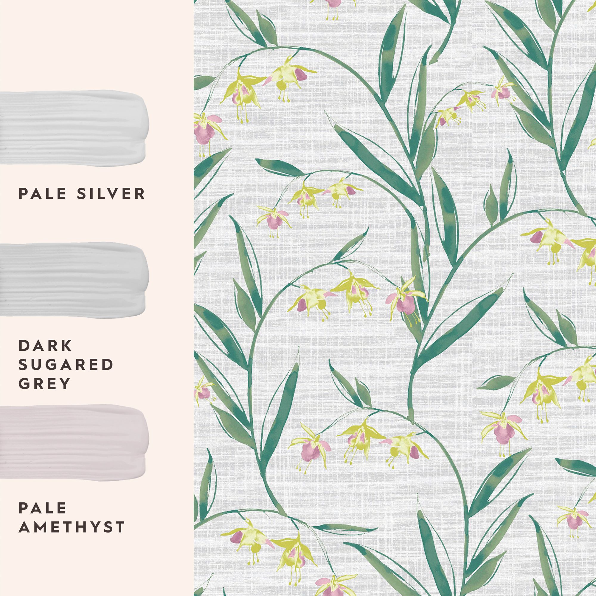 Laura Ashley Botanical Diary Pale Slate Grey Fulwell Fuchsia Smooth Wallpaper